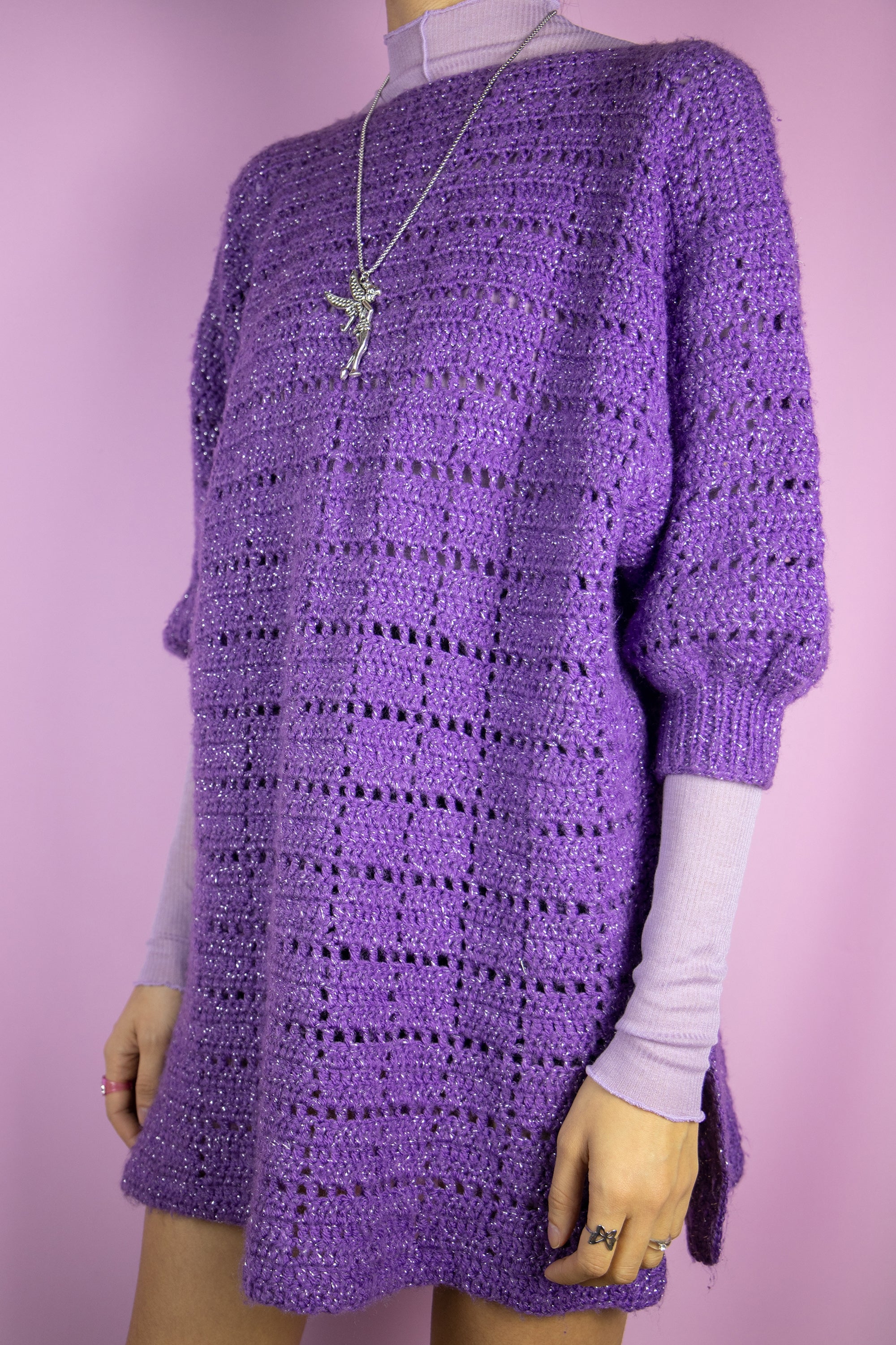 Vintage 90s Purple Crochet Knit Sweater - L – Adult World Shop