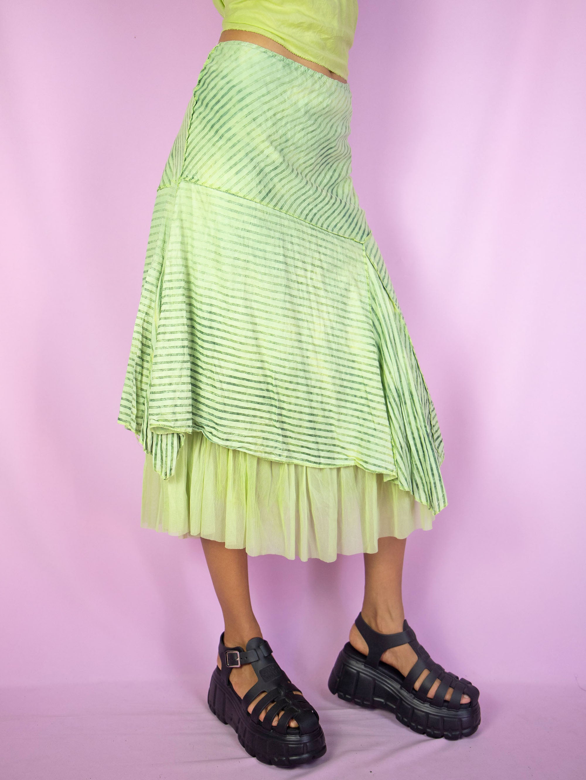 Green asymmetric midi clearance skirt