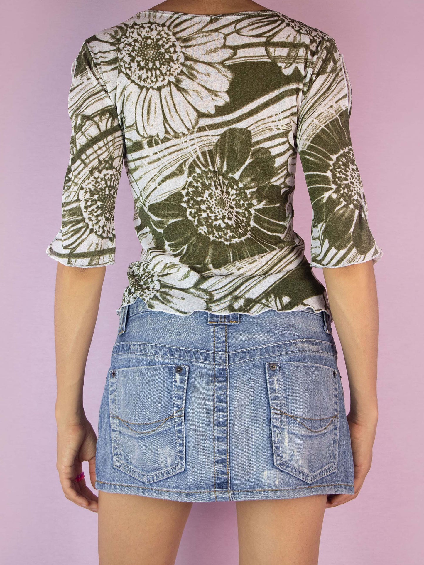 Y2K Floral Mesh Top - M