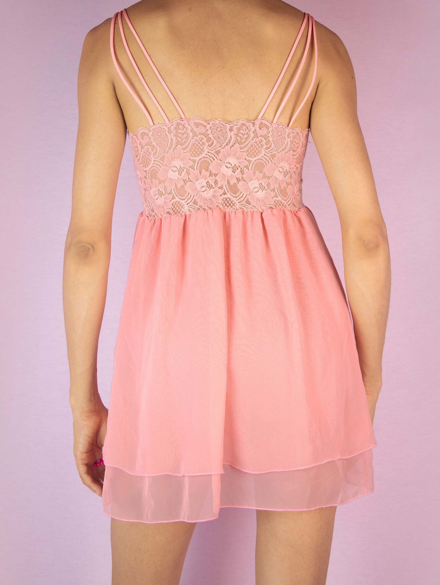 Vintage 90s Pink Lace Babydoll Dress - S