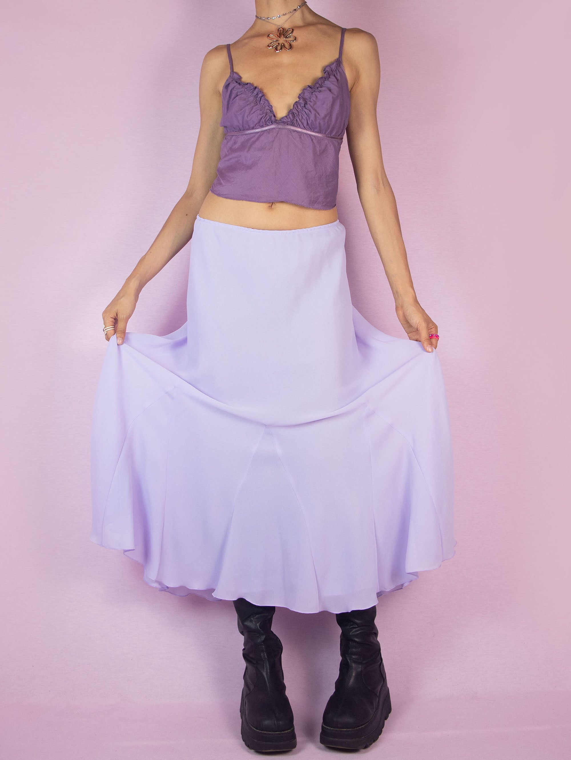 Y2K Lilac Godet Midi Skirt XL Adult World Shop