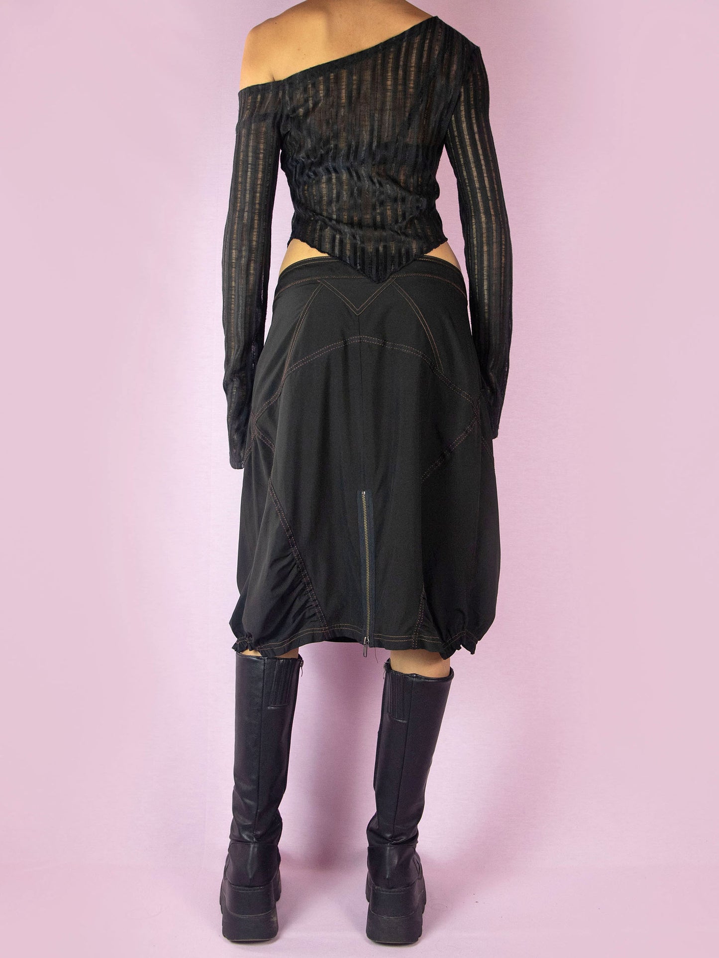 Y2K Black Subversive Midi Skirt - L