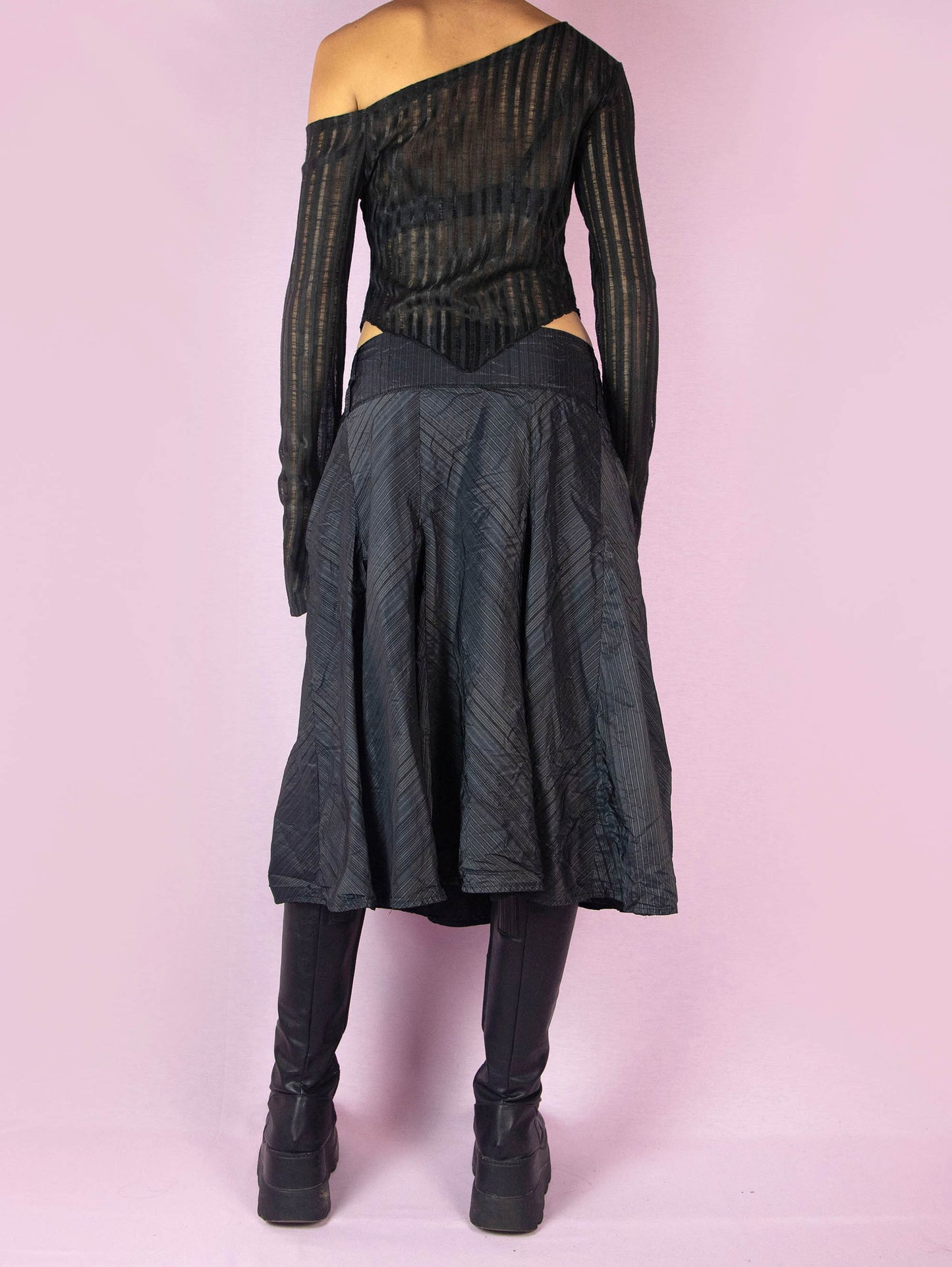 Y2K Black Godet Circle Skirt - L