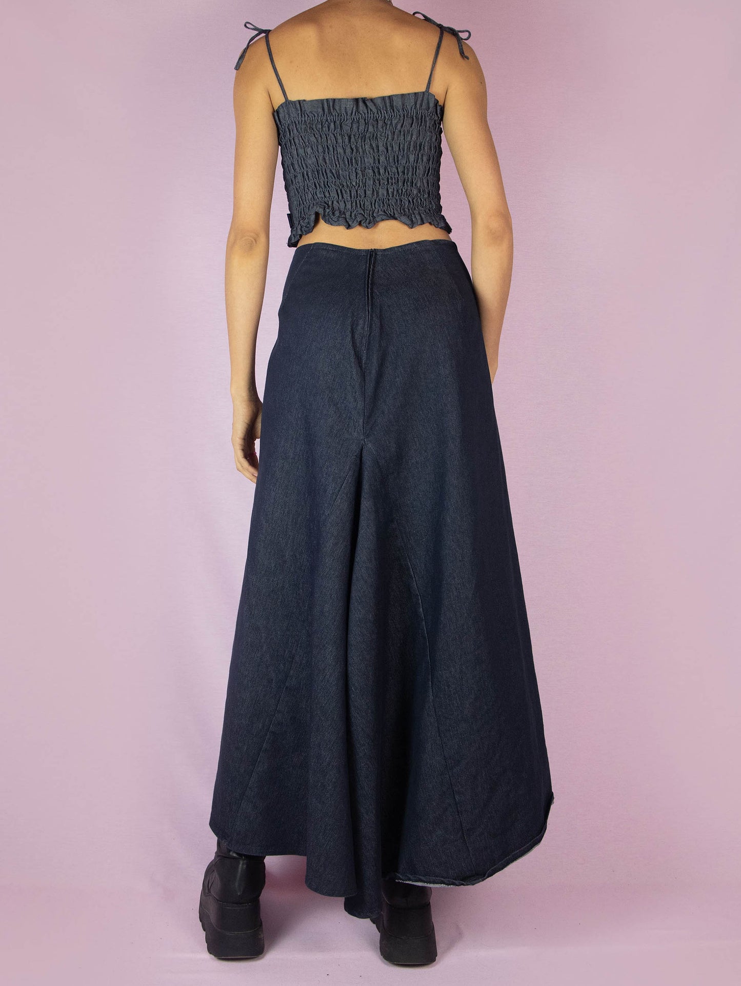 Y2K Denim Asymmetric Maxi Skirt - S