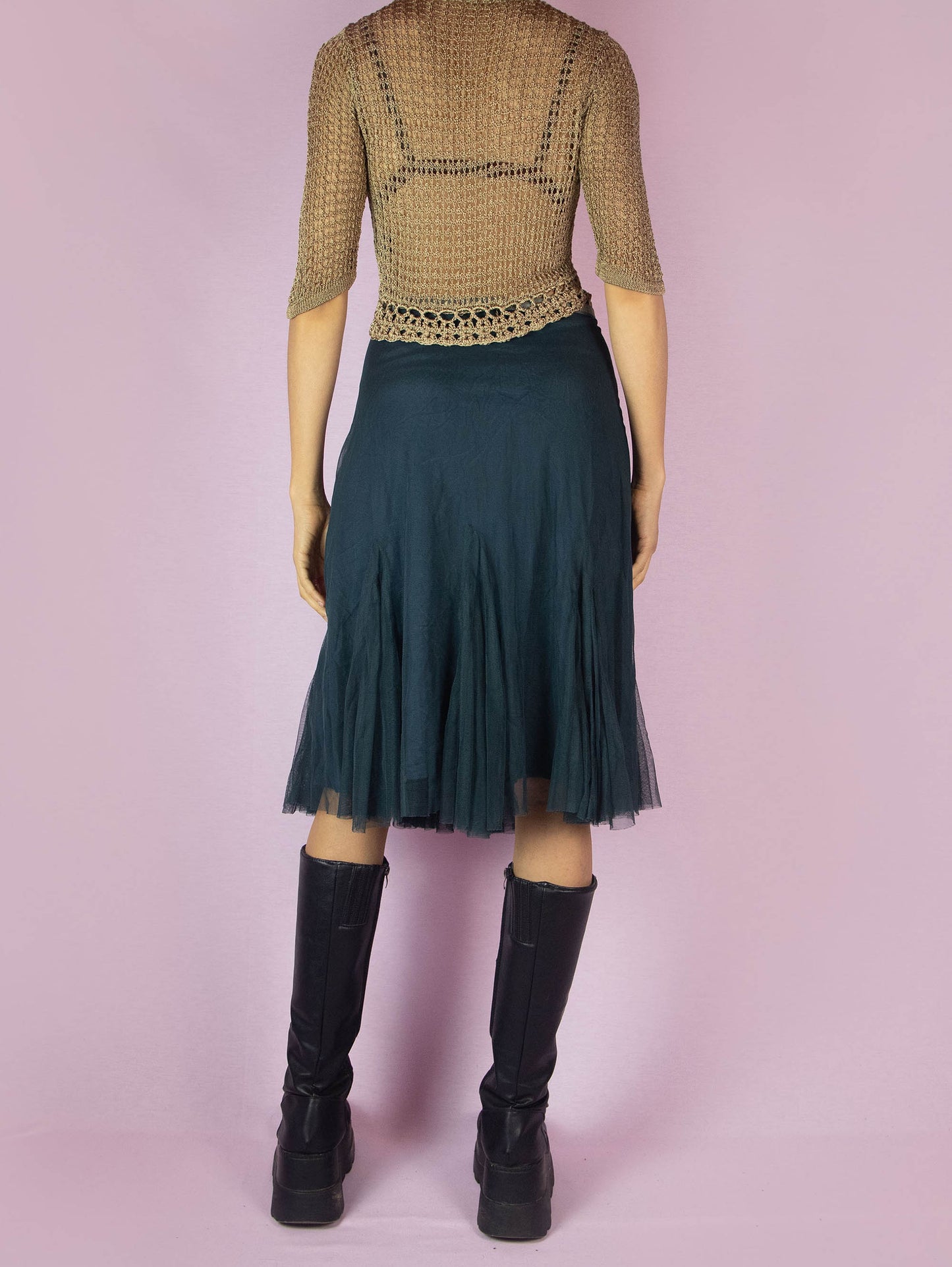 Y2K Mesh Tulle Godet Skirt - M