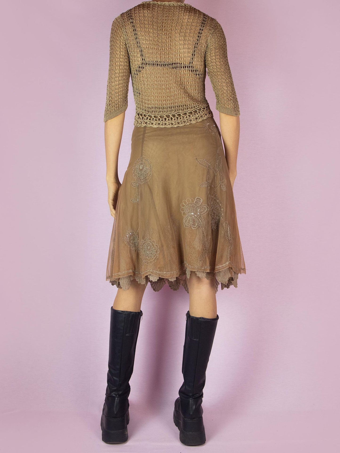 Y2K Brown Mesh Tulle Skirt - M