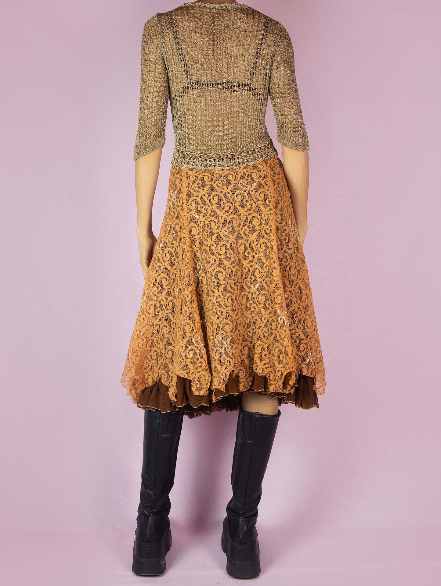 Y2K Lace Circle Midi Skirt - S