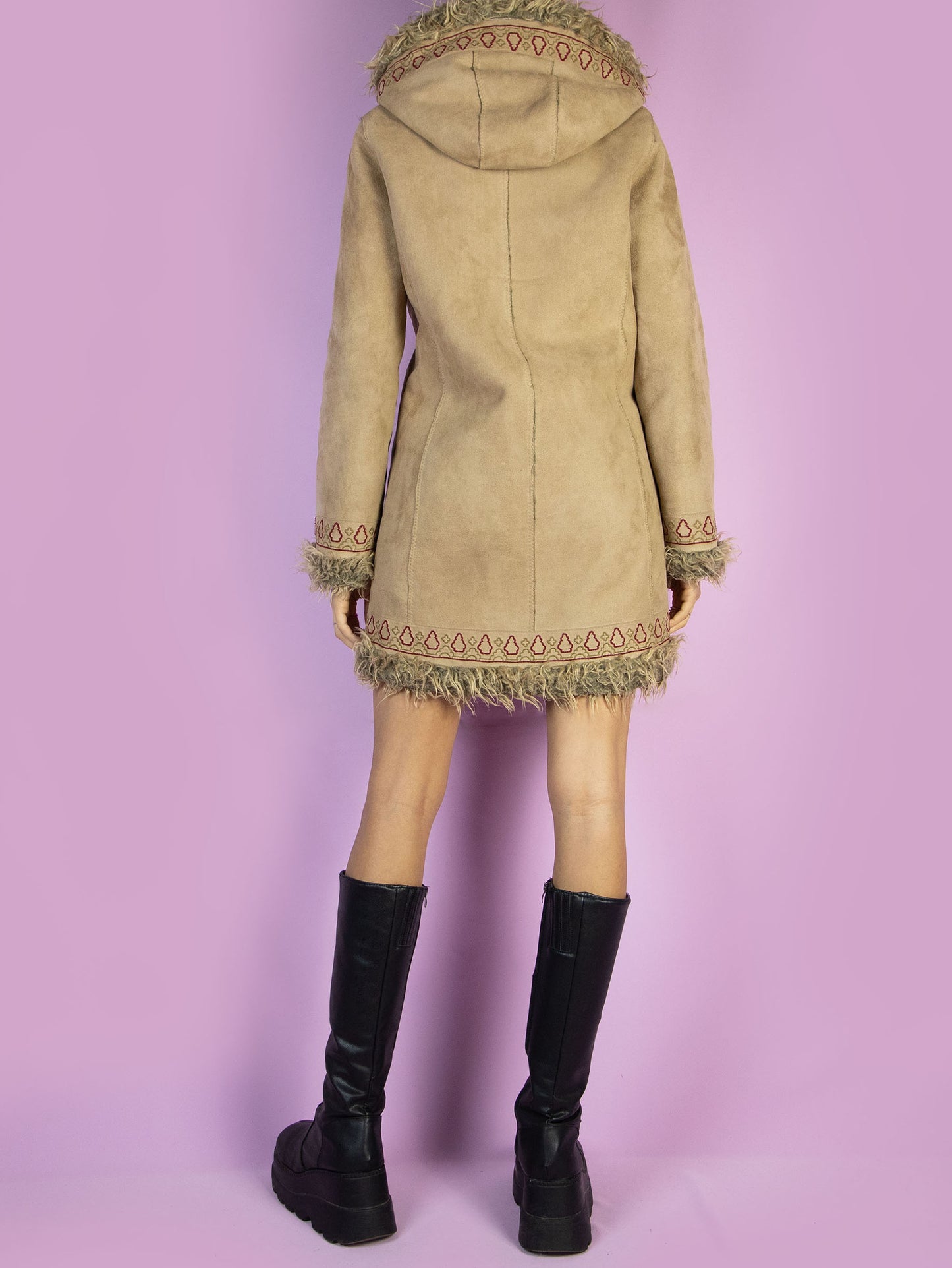 Y2K Beige Hooded Afghan Coat - XXS