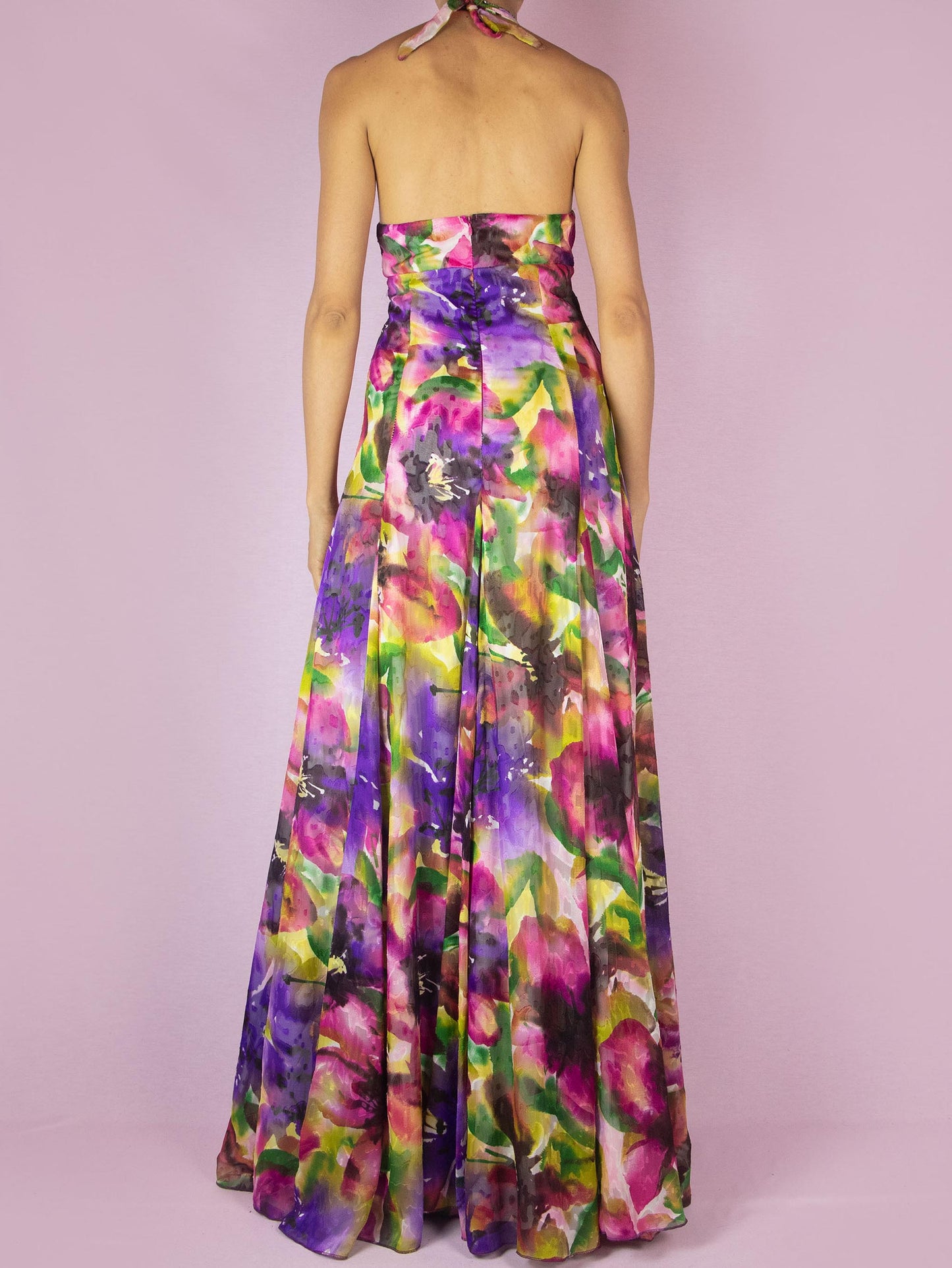 Y2K Floral Halter Maxi Dress - S