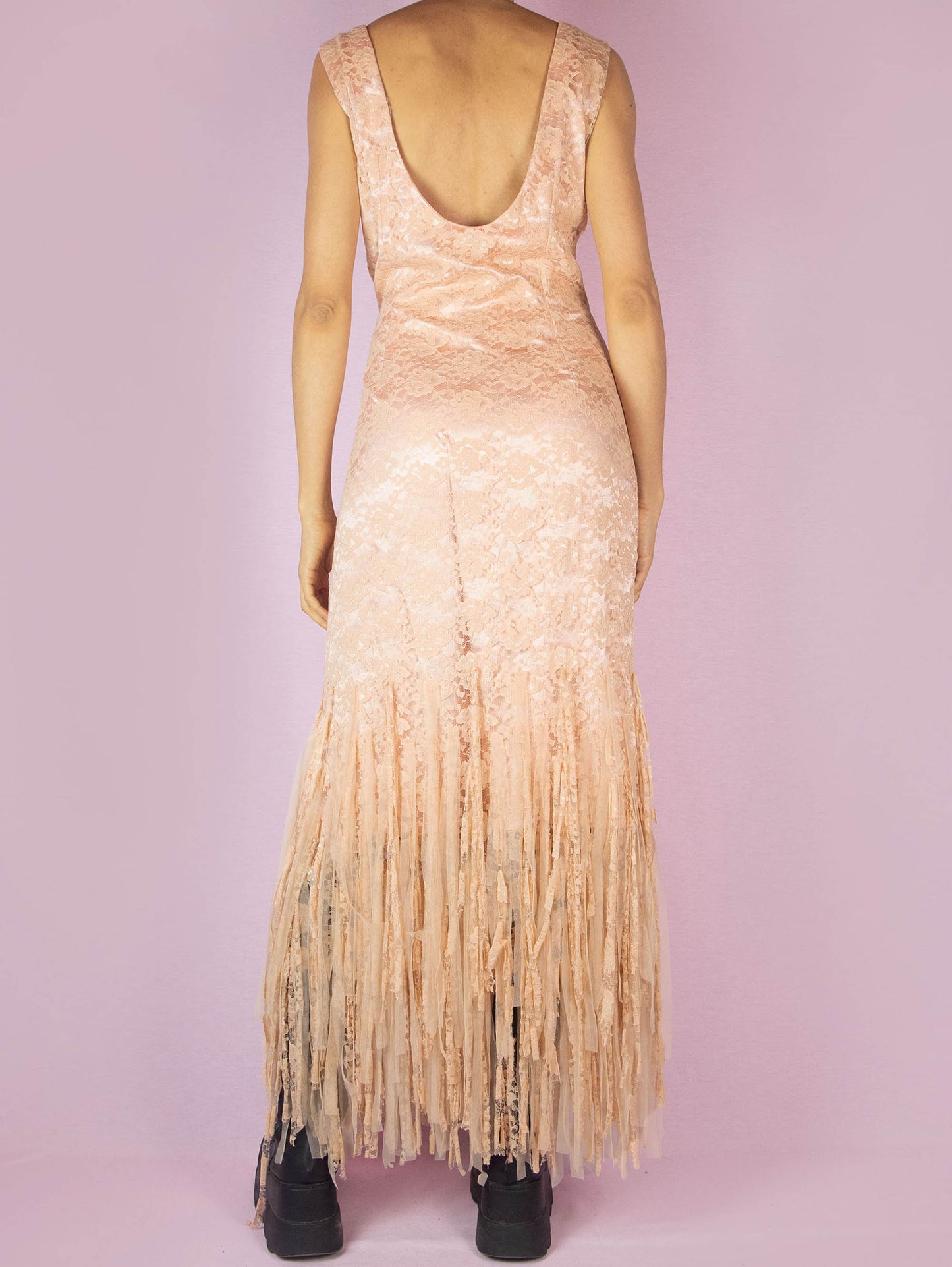 Y2K Pink Lace Maxi Dress - L