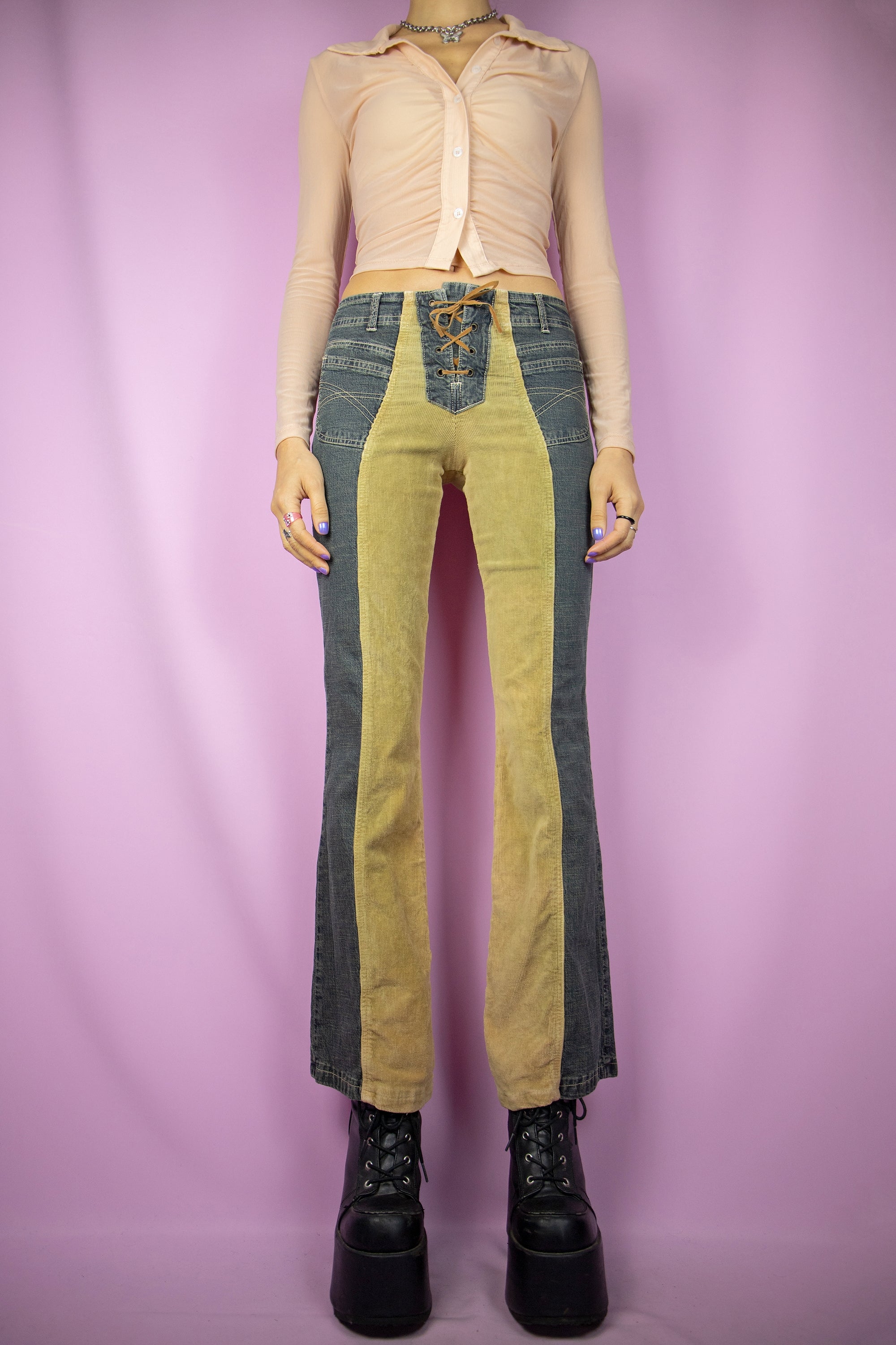 Y2K Lace Up Flare Jeans - XXS