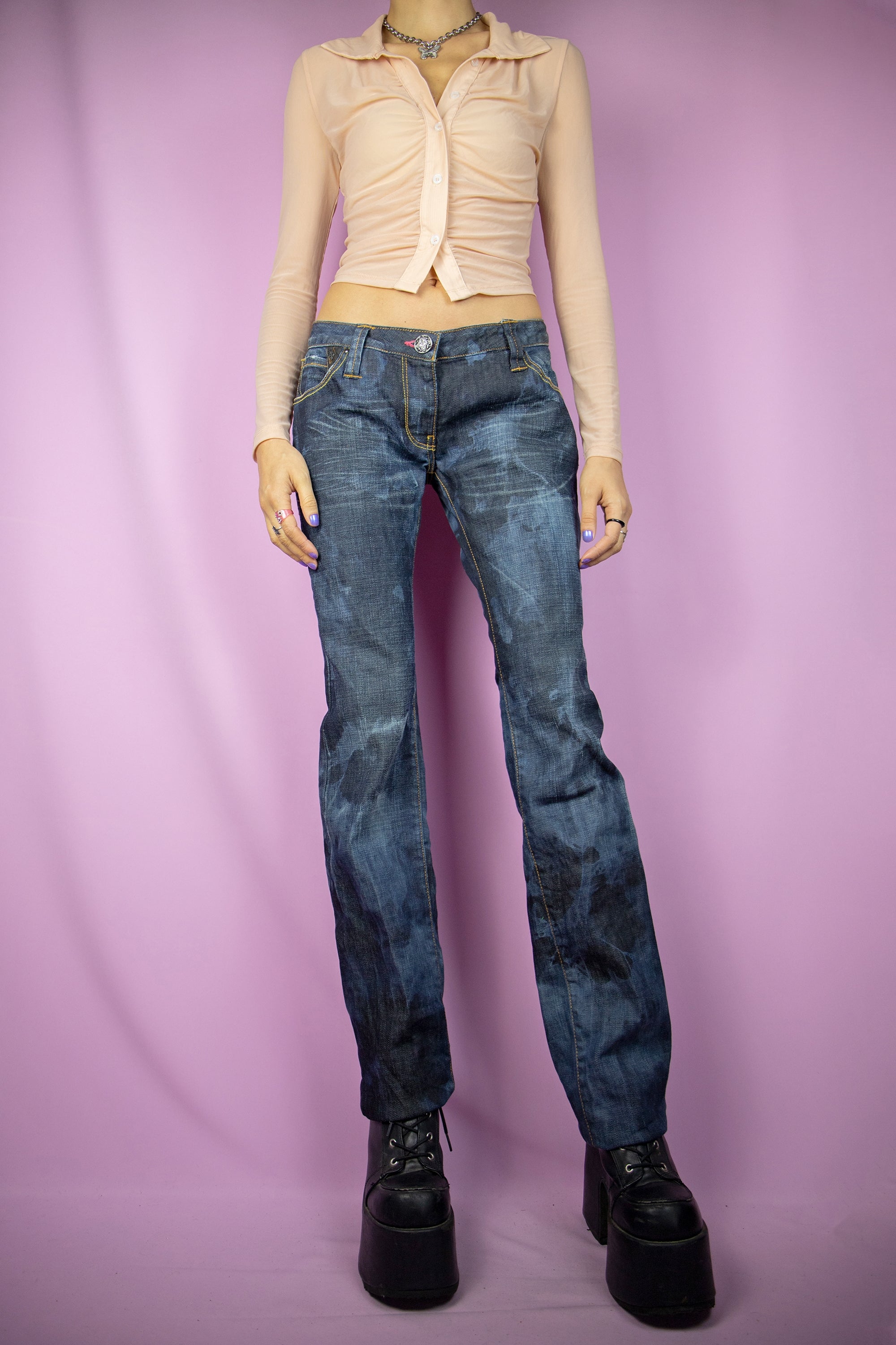 Y2K Dark Bleached Jeans - M