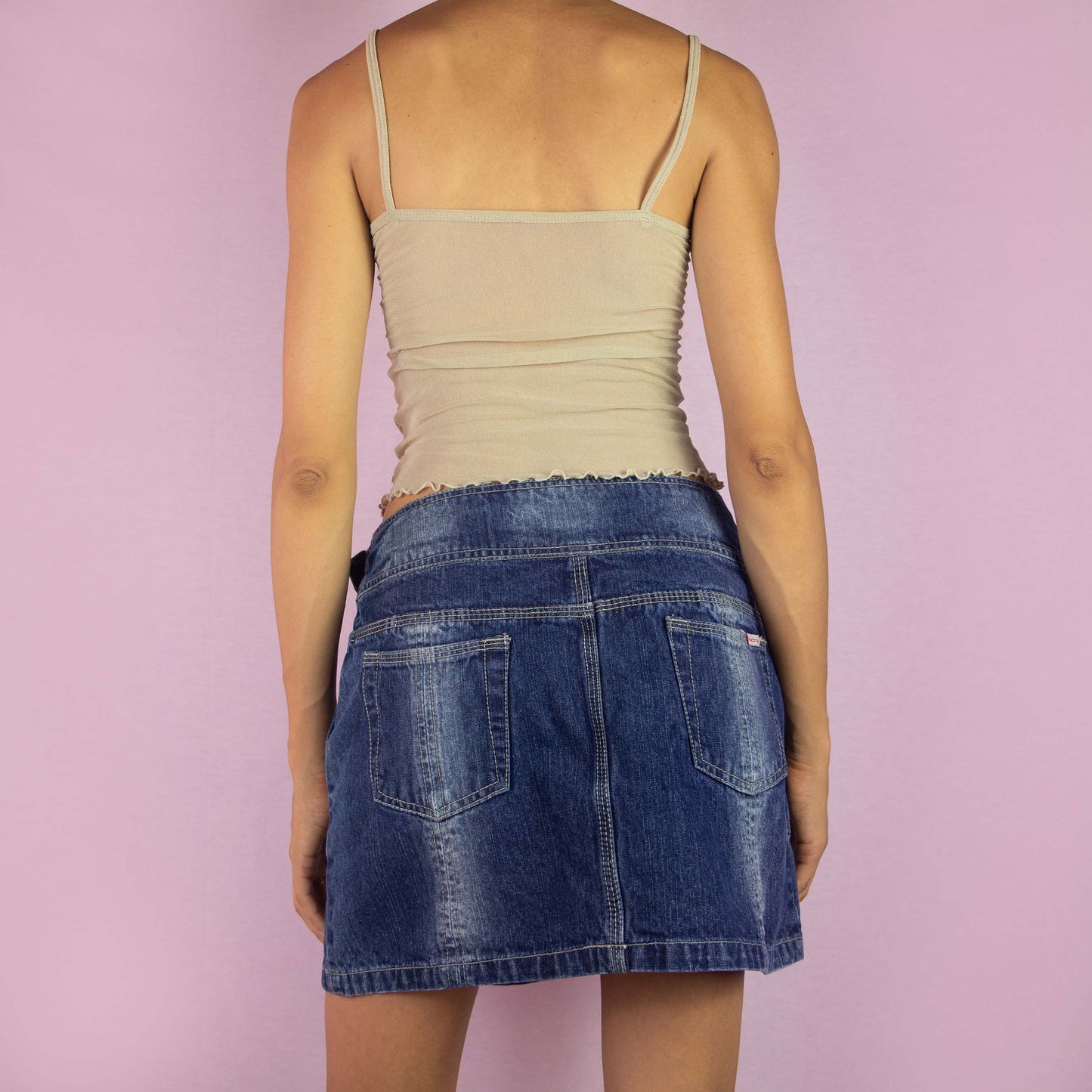 Vintage Y2K Denim Buckle Mini Skirt - M