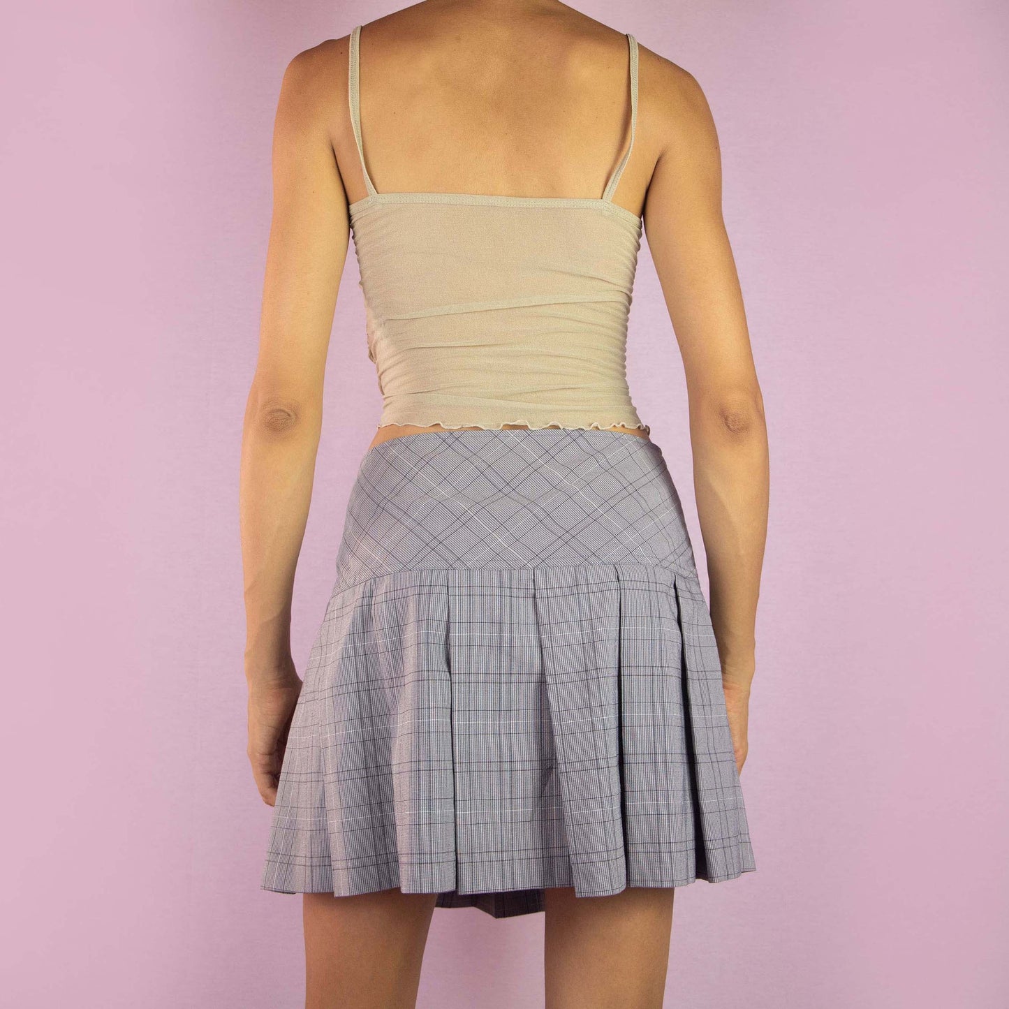 Vintage Y2K Pleated Plaid Mini Skirt - M