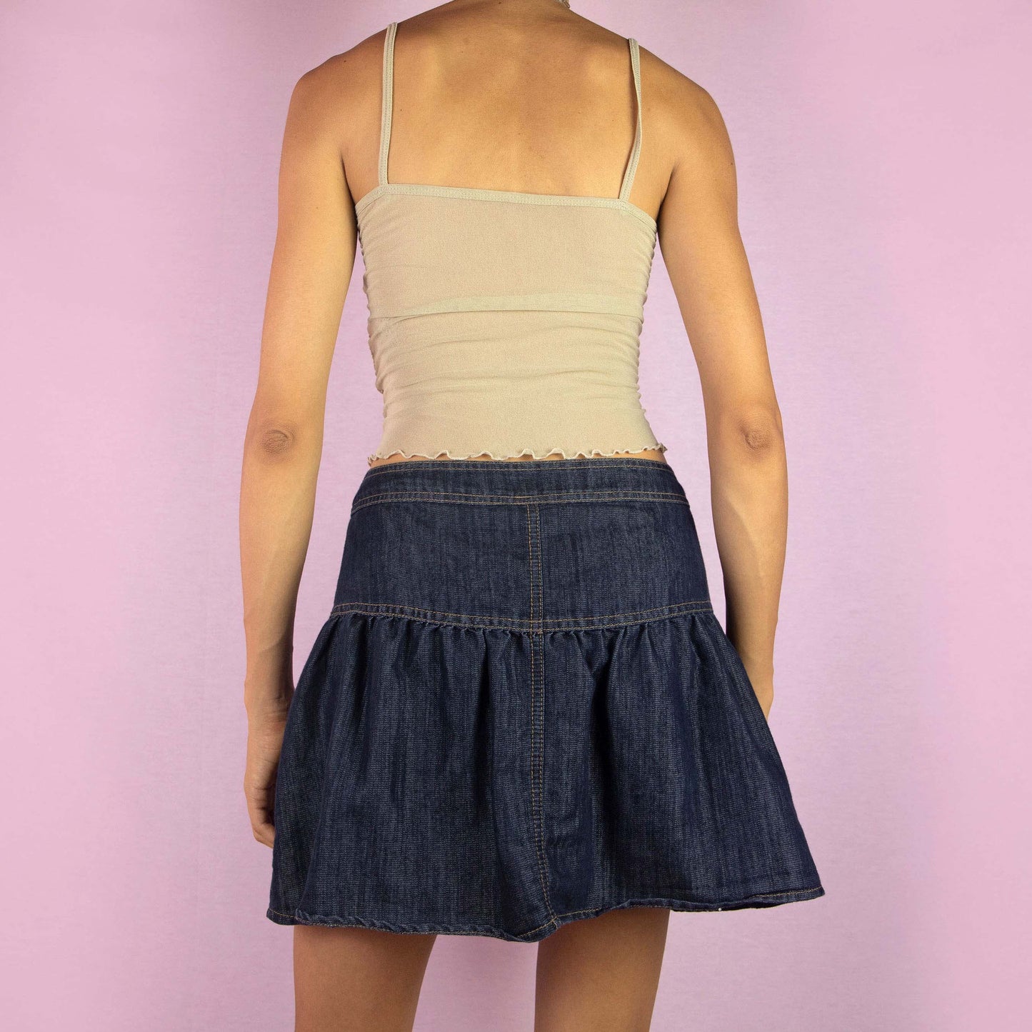 Vintage Y2K Denim Flare Mini Skirt - M