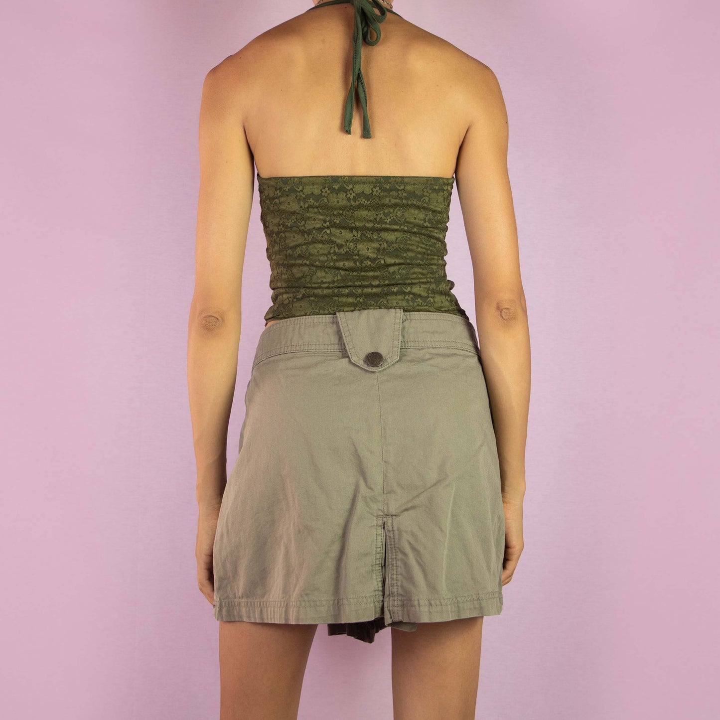 Vintage Y2K Cargo Khaki Mini Skirt - M