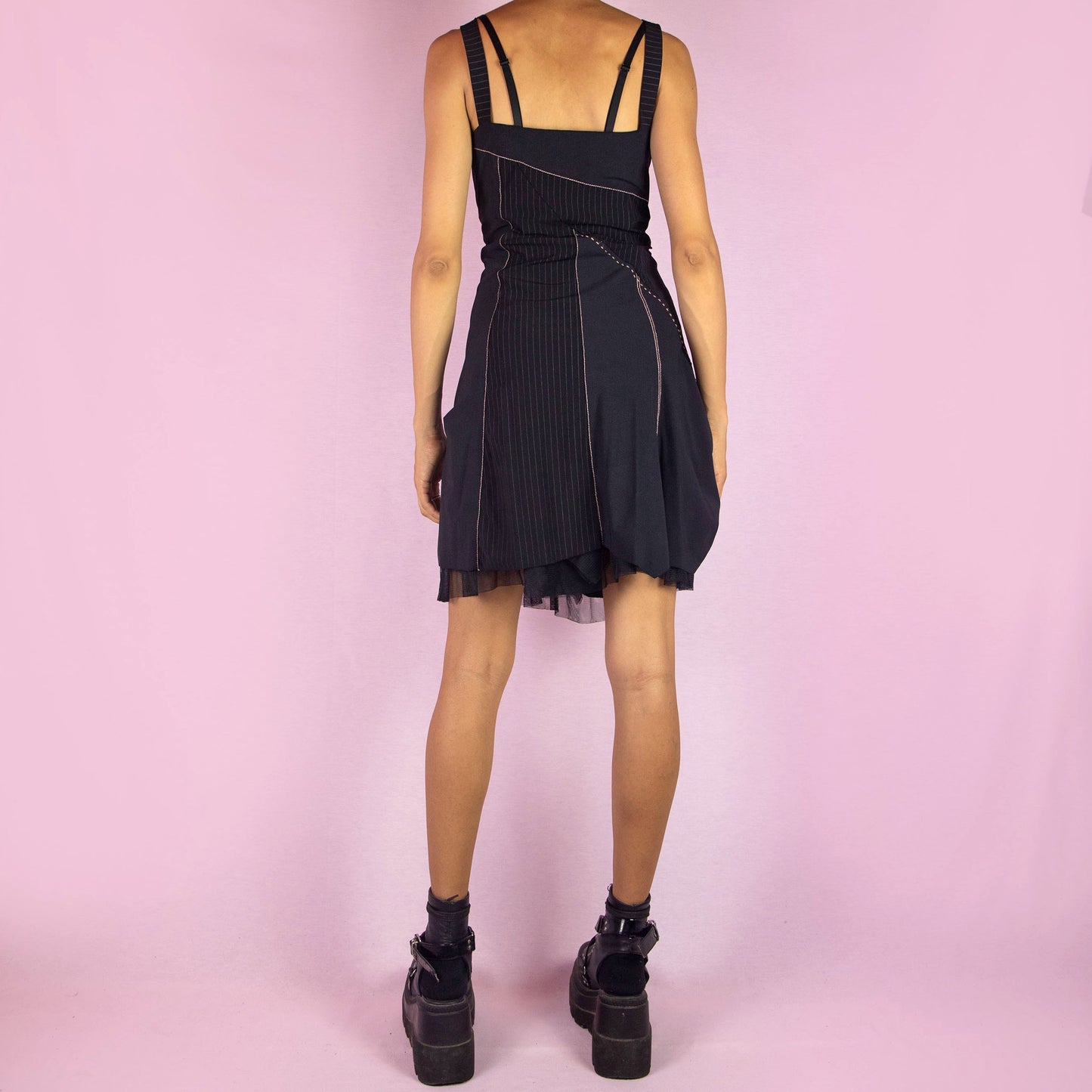 Vintage Y2K Black Layered Mini Dress - XL