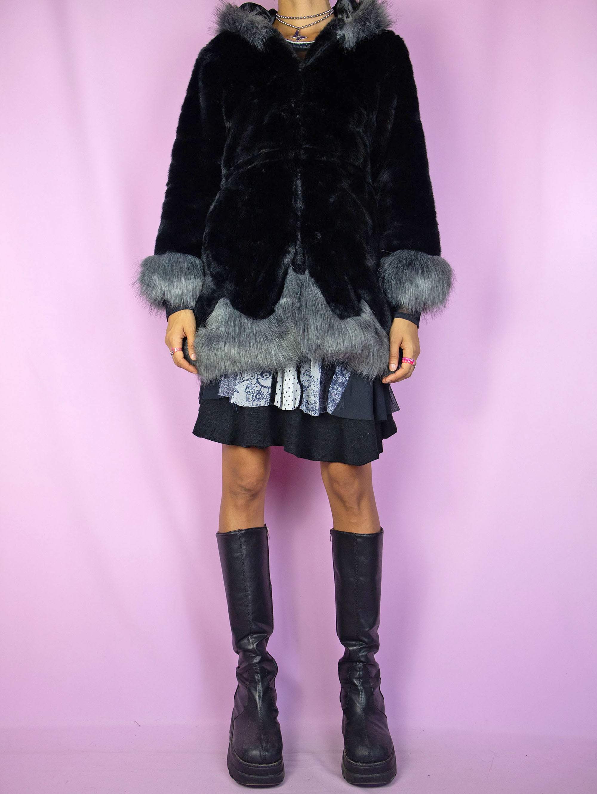 Y2K Black Faux Fur Jacket - XXS