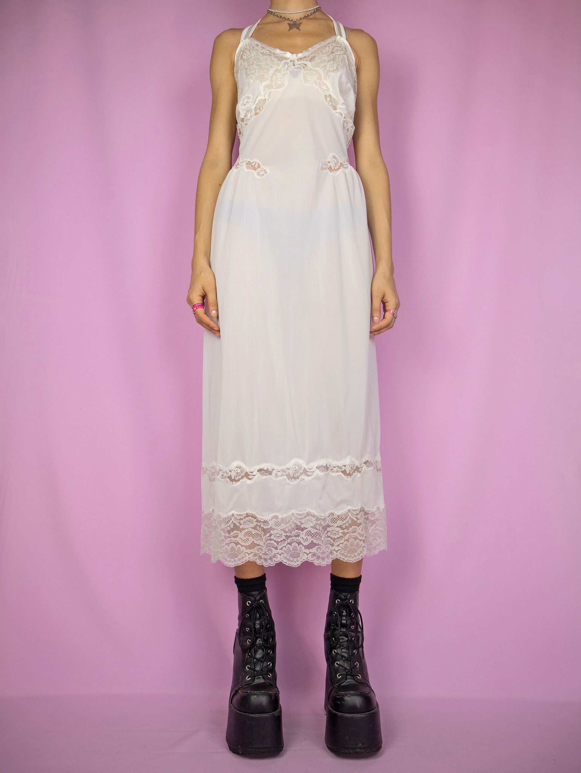Vintage 90's White Lace Midi Dress