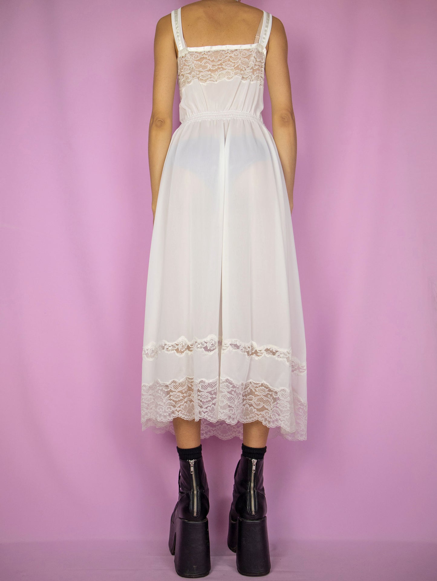 Vintage 90's White Lace Midi Dress - L