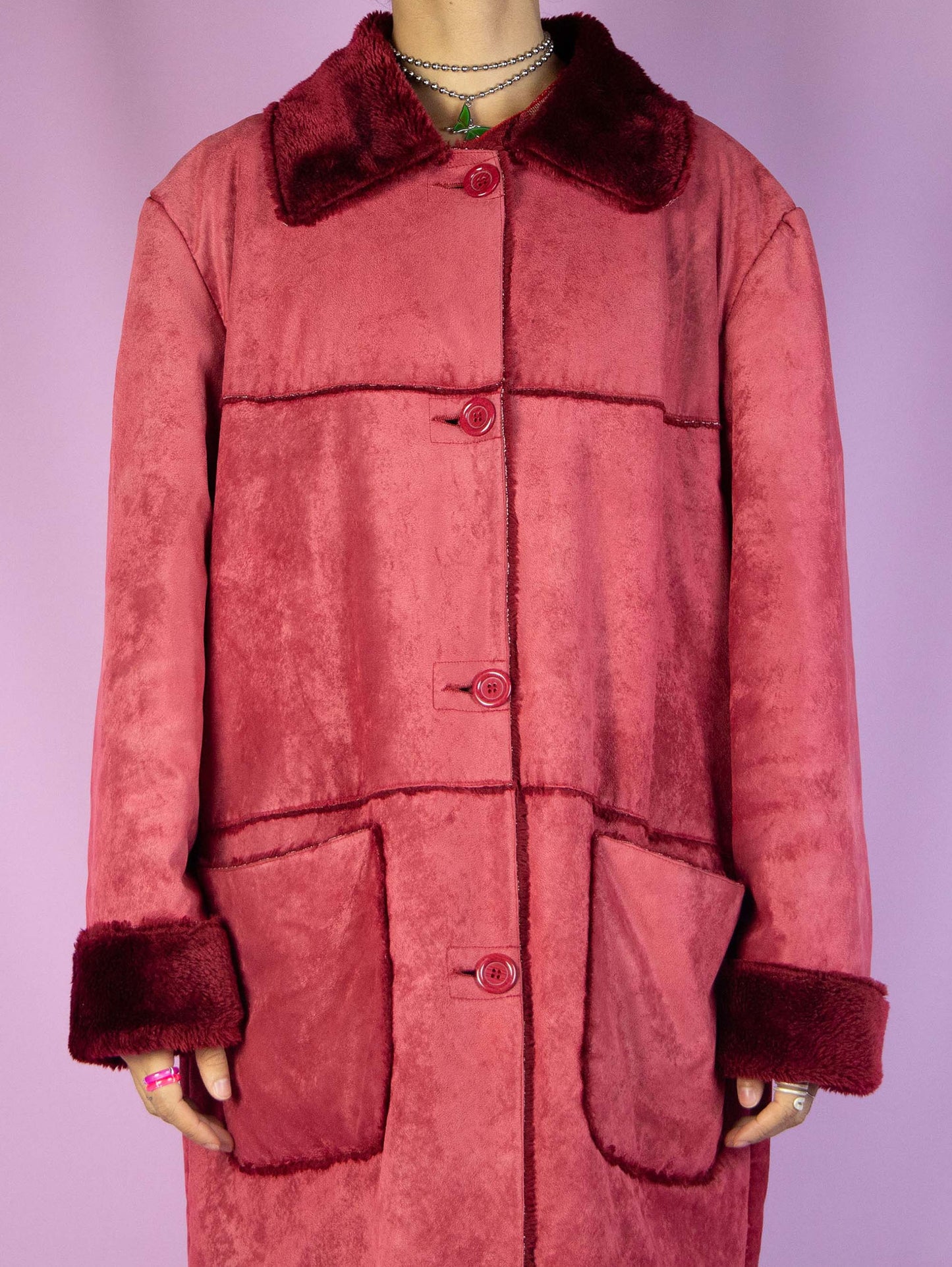Y2K Red Faux Fur Coat - XL
