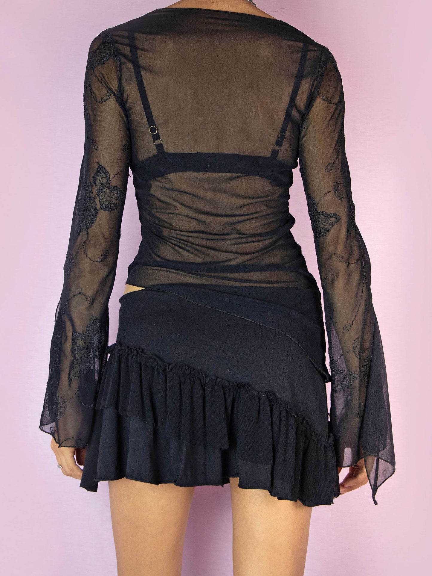 Y2K Black Mesh Asymmetric Top - S