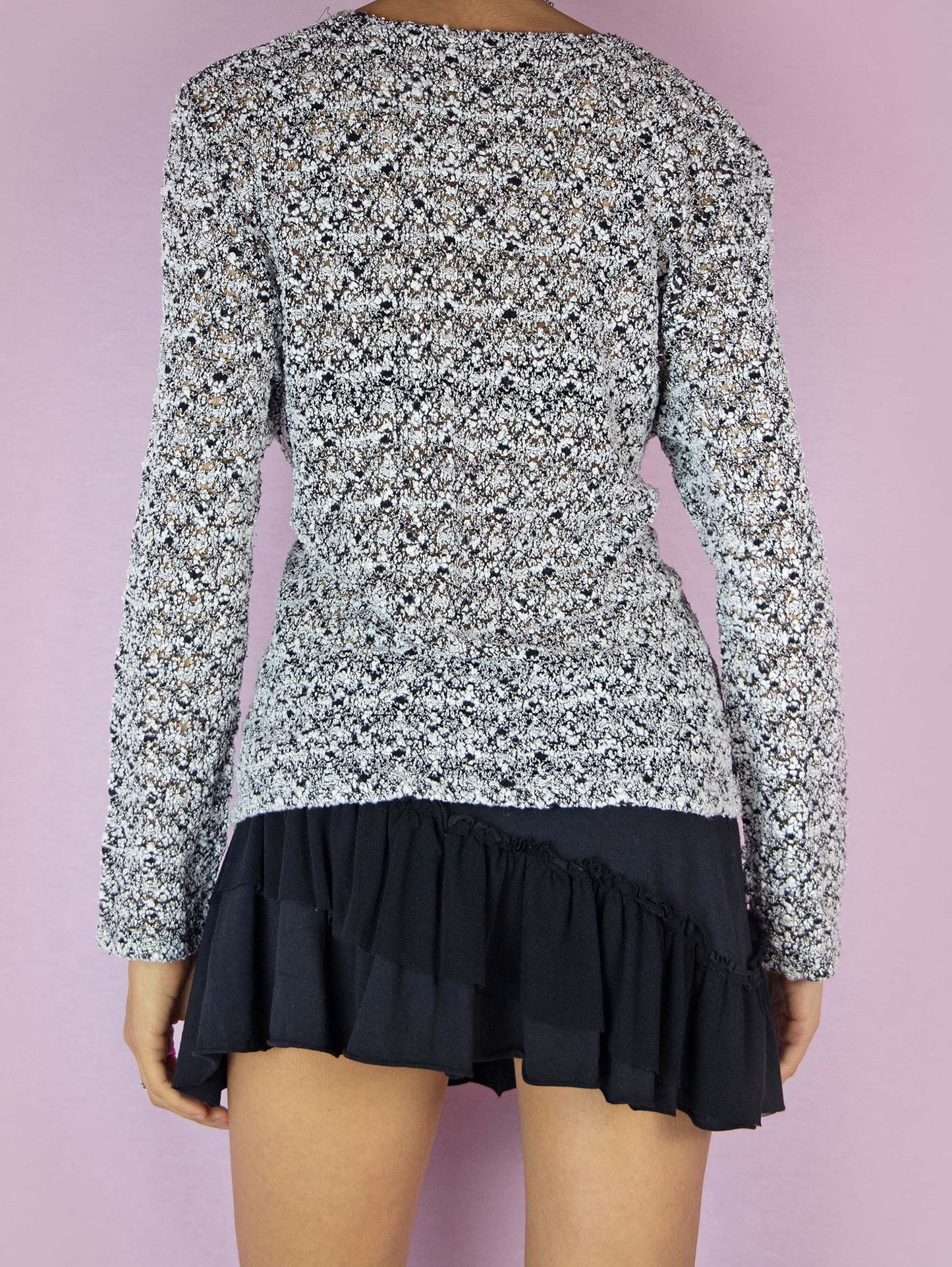 Y2K Black White Knit Sweater - L