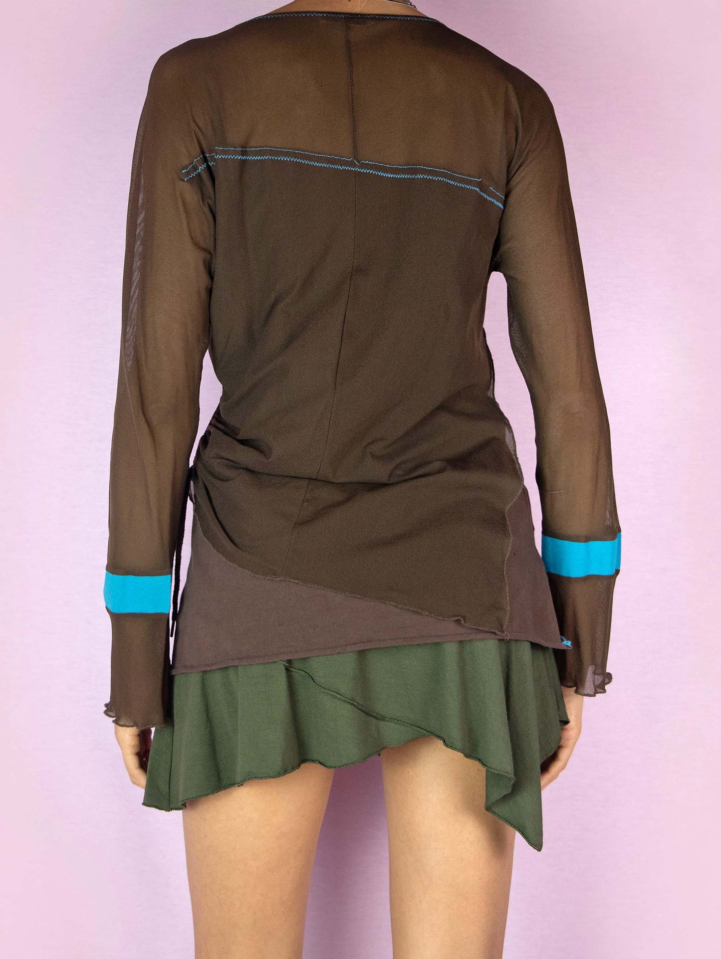 Y2K Brown Mesh Asymmetric Top - L