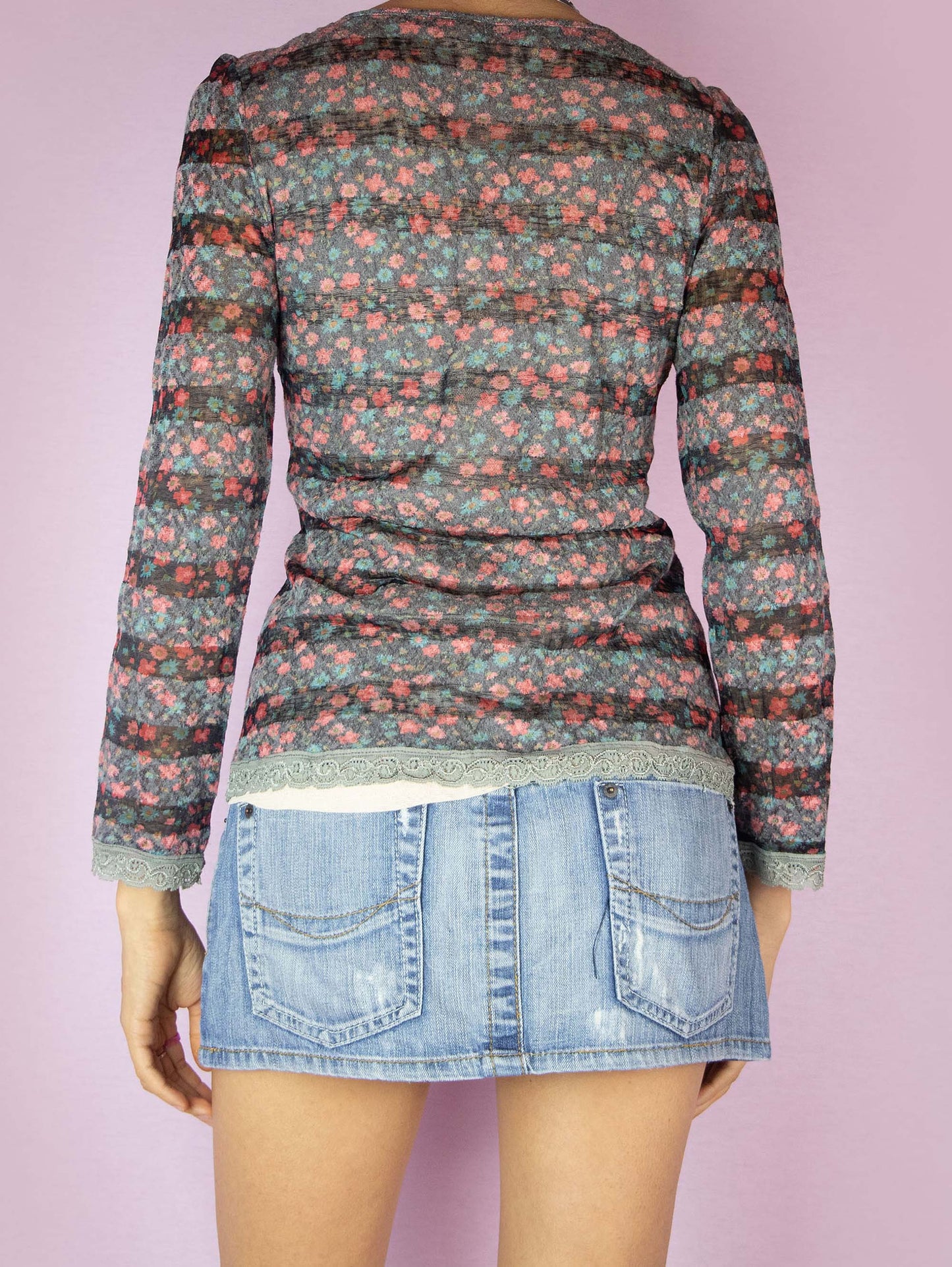 Y2K Floral Printed Top - M