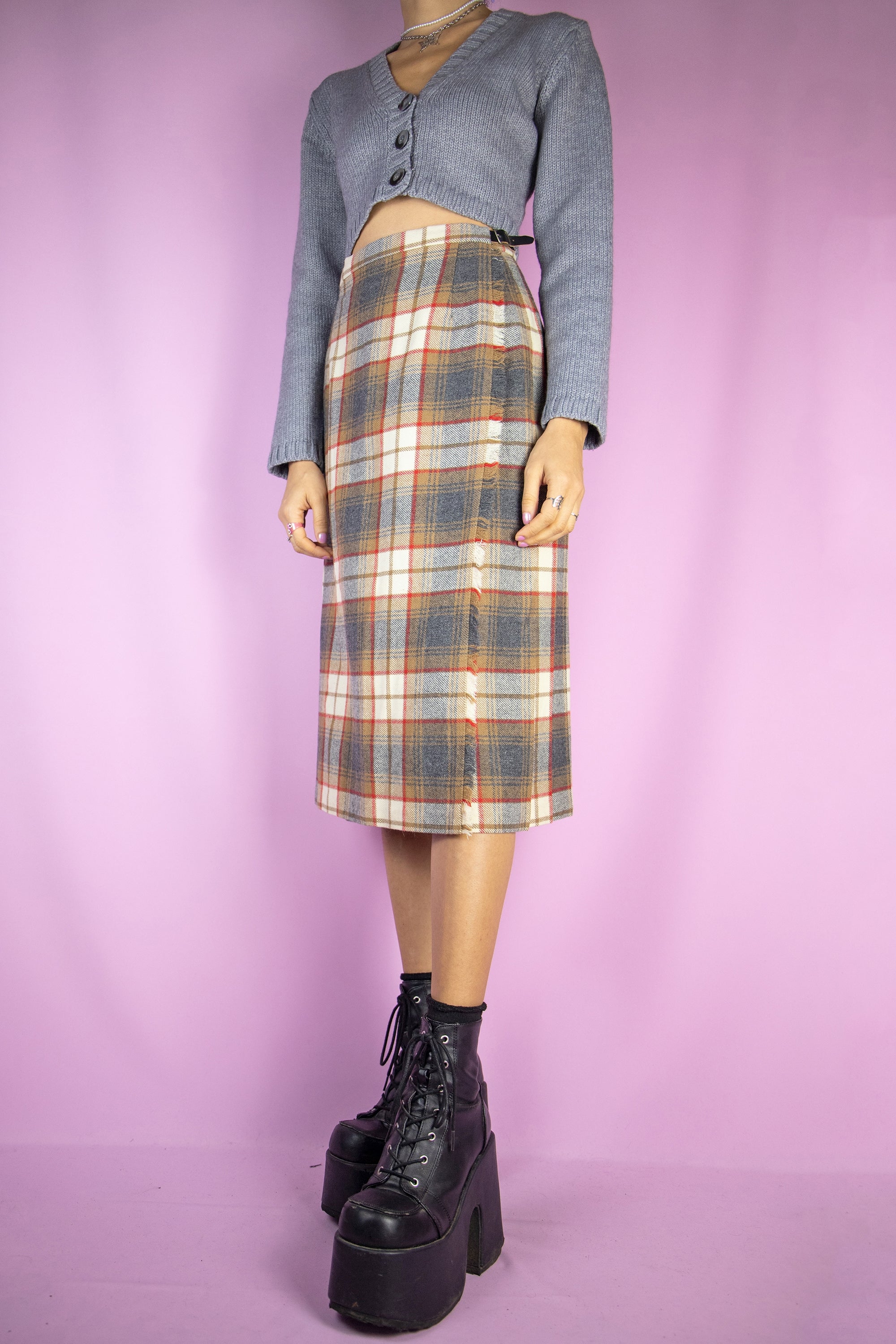 Vintage 90s Plaid Pleated Wool Skirt L Adult World Shop