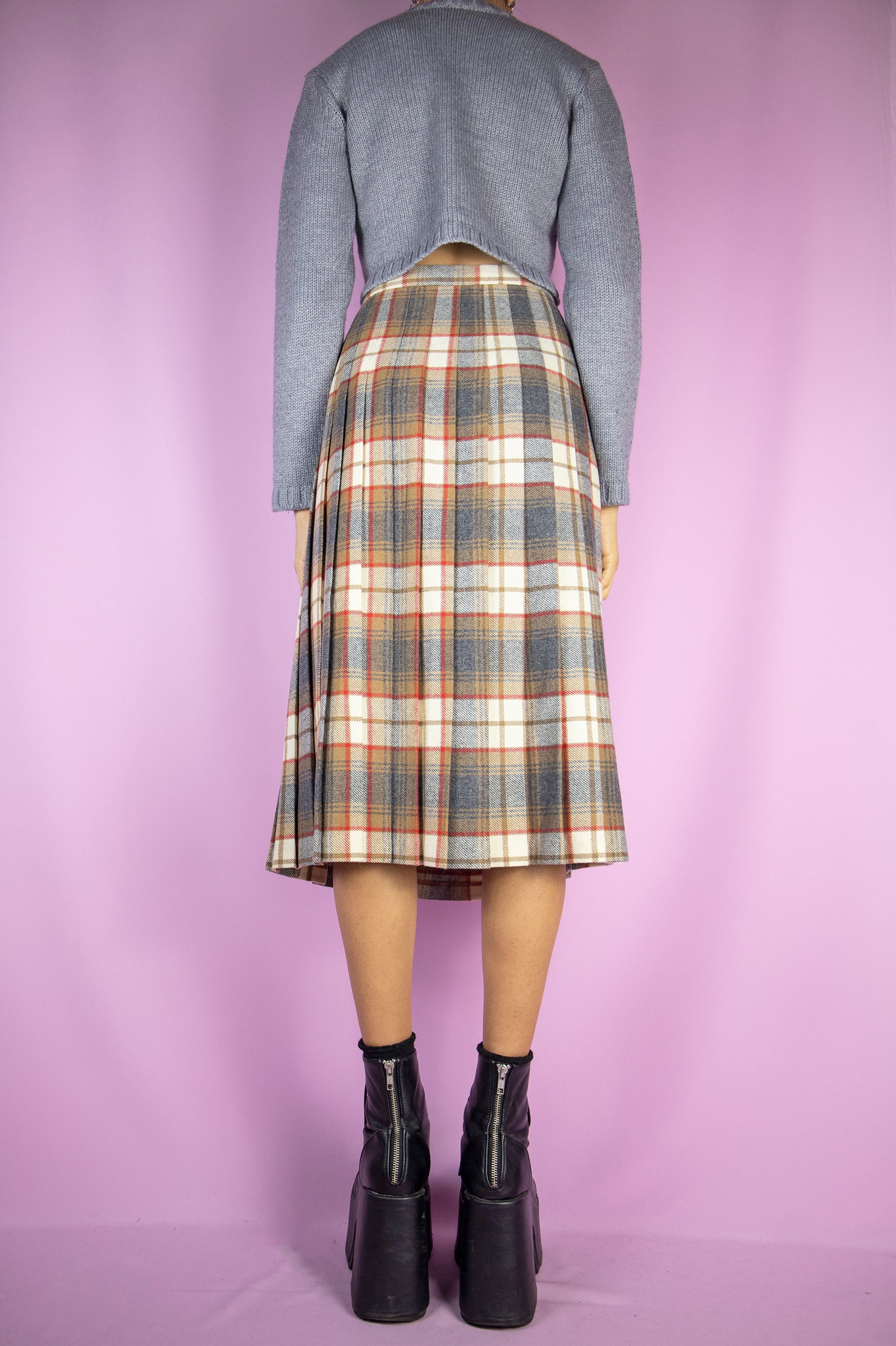 Vintage 90s Plaid Pleated Wool Skirt L Adult World Shop