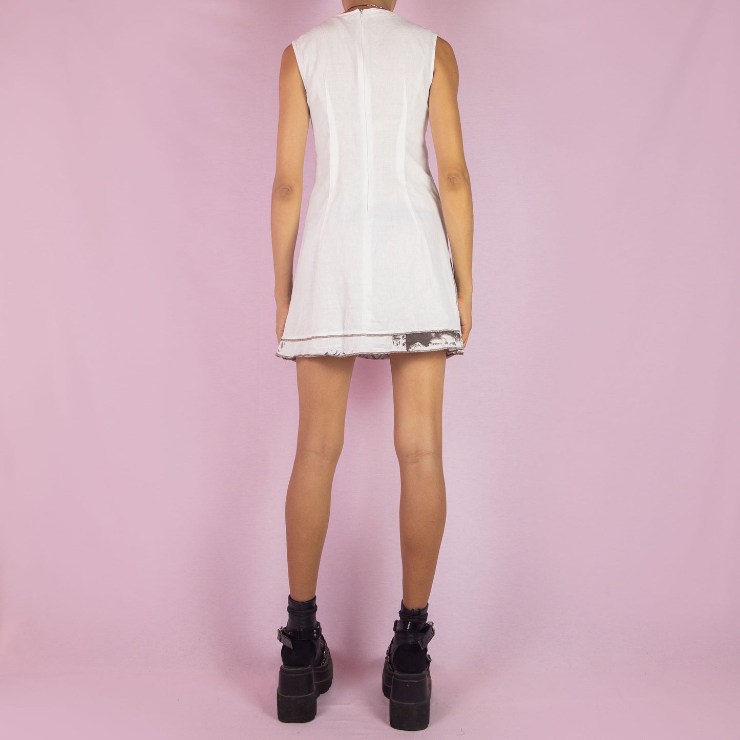 Vintage Y2K White Sleeveless Mini Dress - M