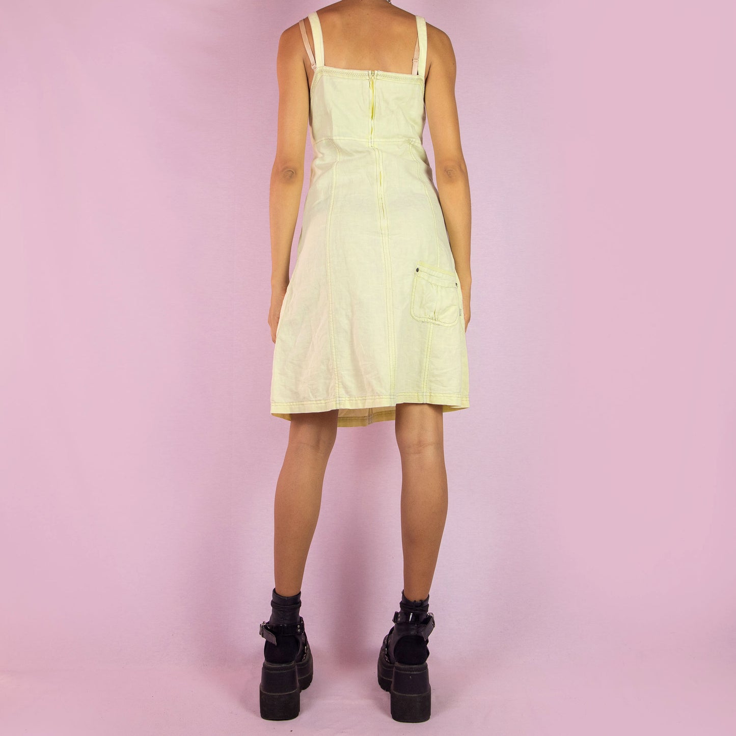 Vintage Y2K Cotton Linen Midi Dress - L