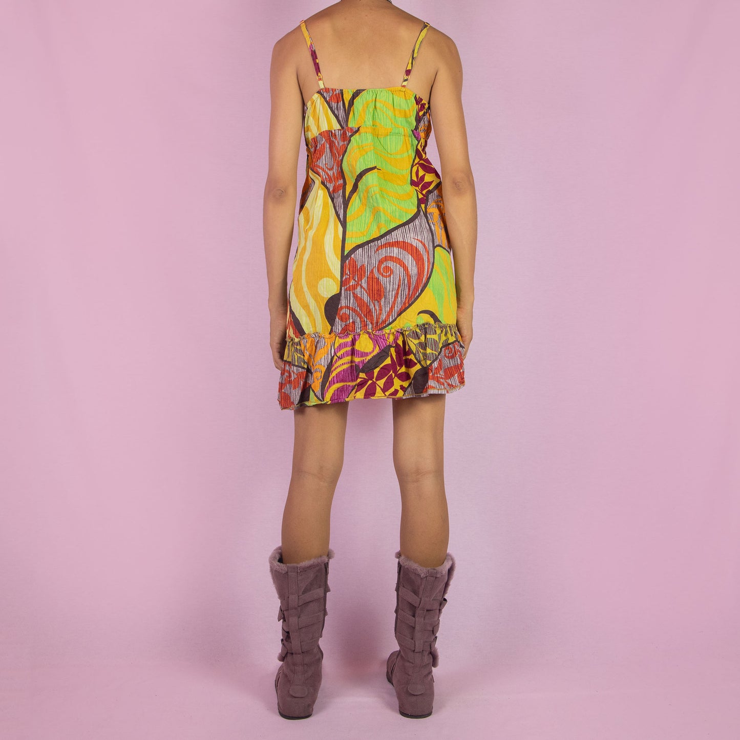 Vintage Y2K Abstract Print Mini Dress - M