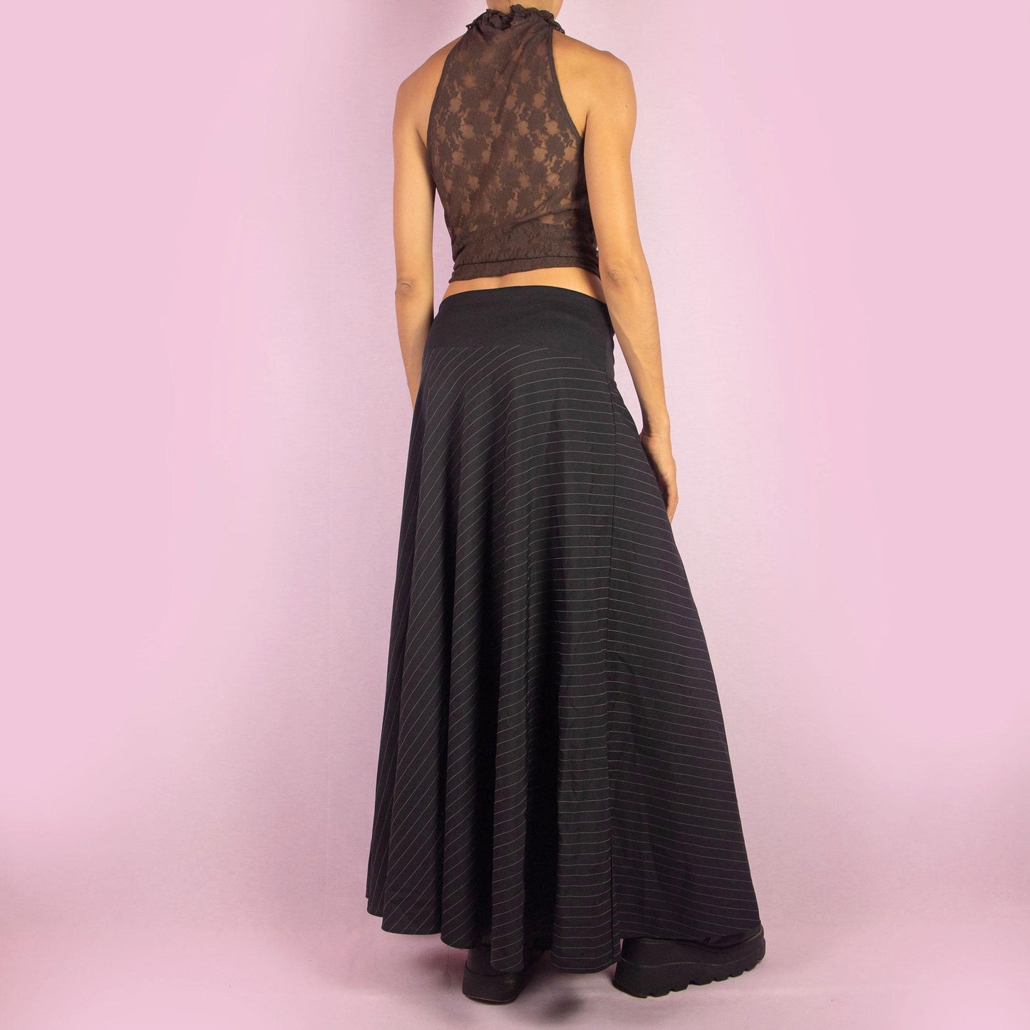 Vintage Y2K Black Pinstripe Maxi Skirt - S