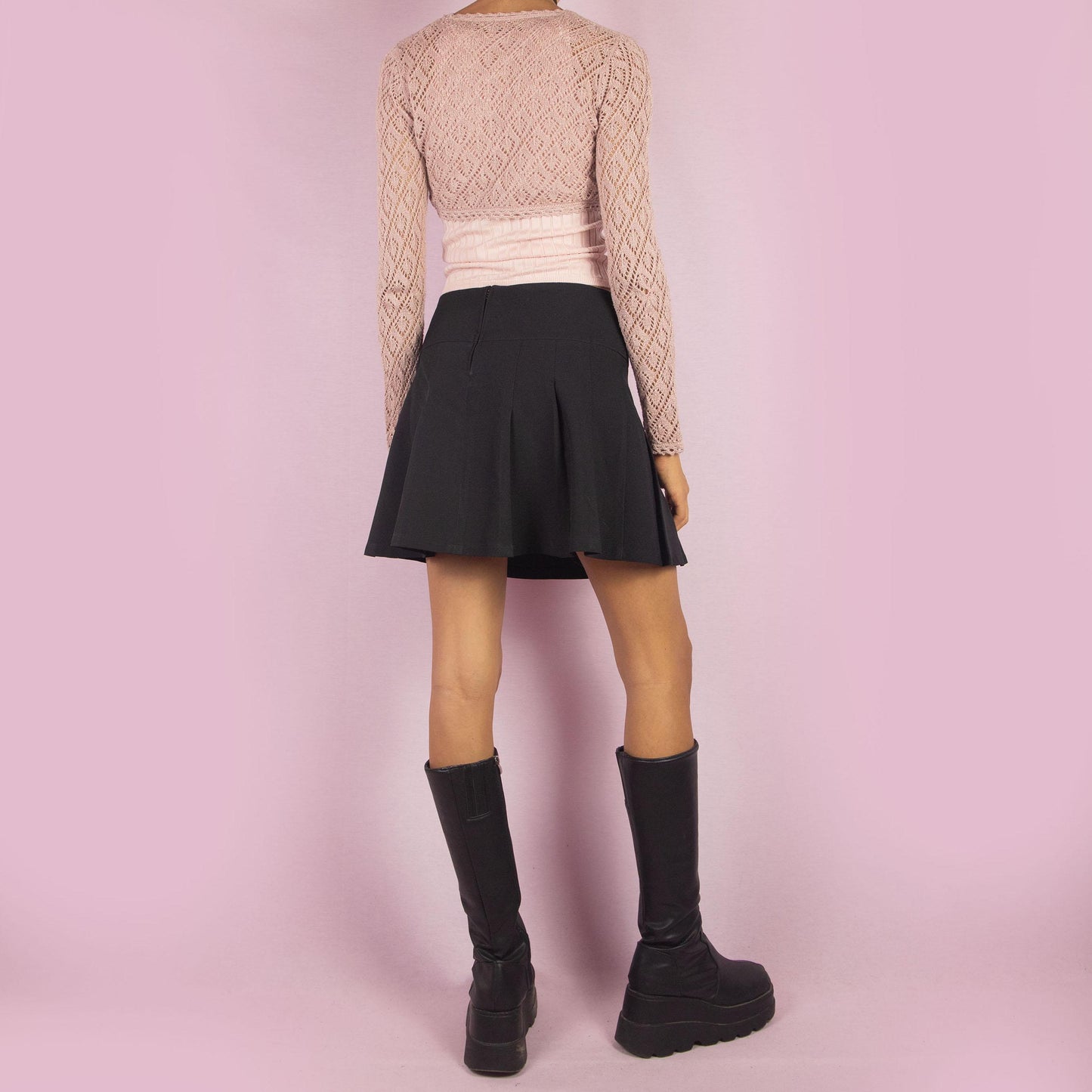 Vintage Y2K Black Pleated Mini Skirt - M