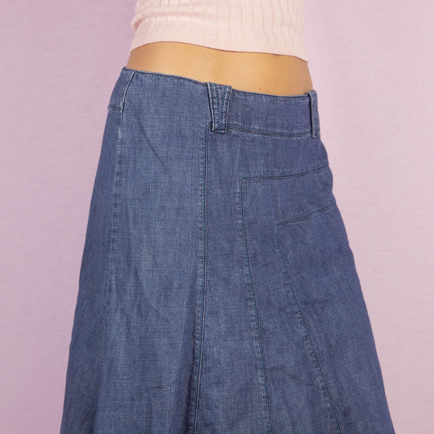 Vintage Y2K Denim Flared Midi Skirt - S