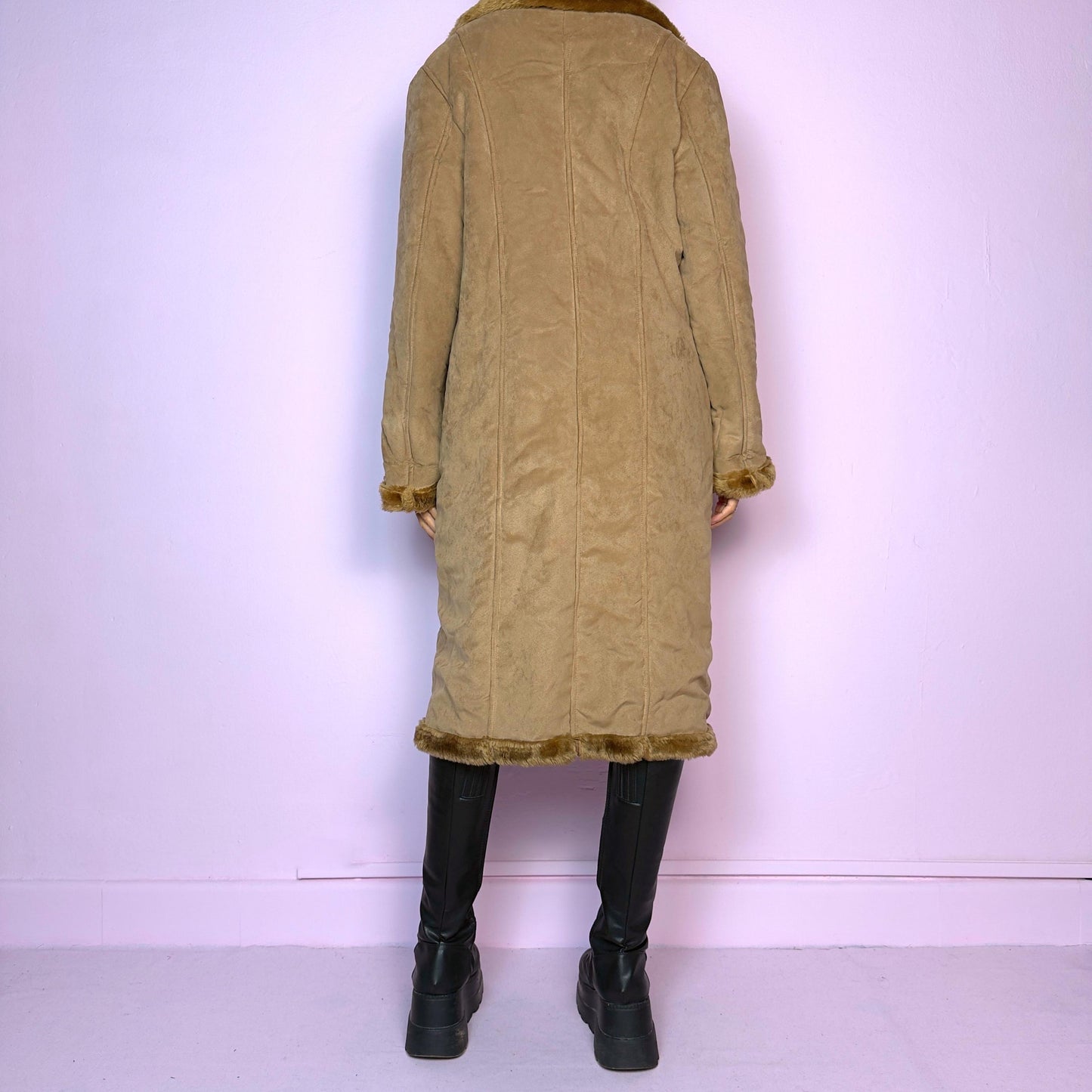 Vintage Y2K Faux Suede Maxi Coat - M