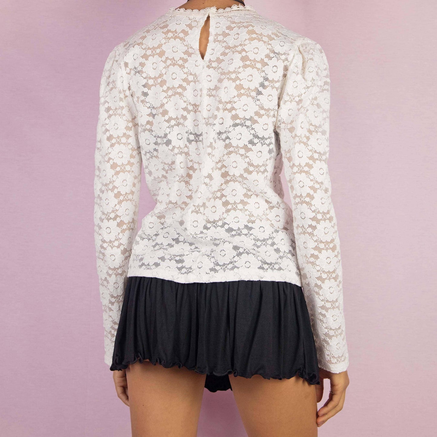 Vintage Y2K White Lace Blouse - M