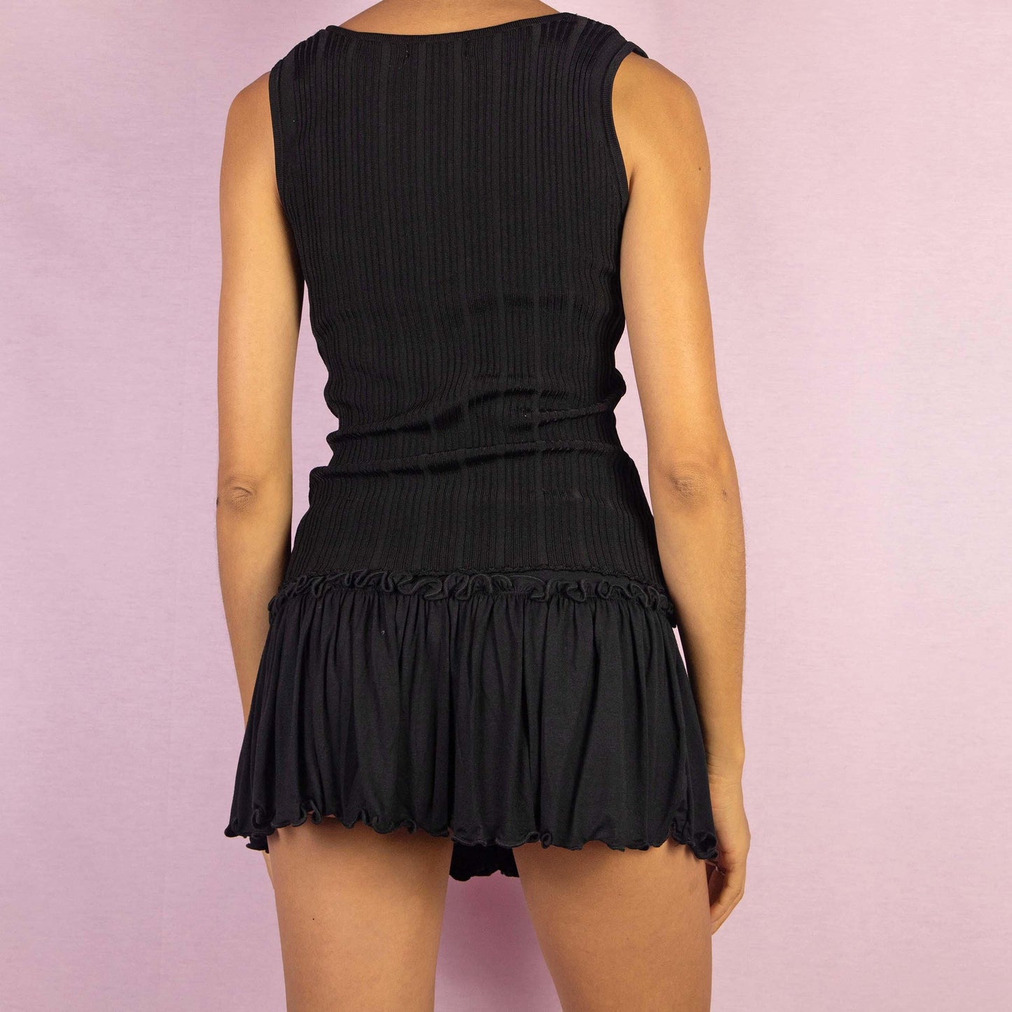 Vintage Y2K Black Sleeveless Ribbed Top - S