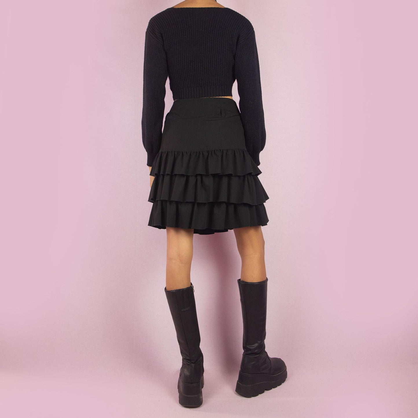 Vintage Y2K Ruffle Black Mini Skirt - M