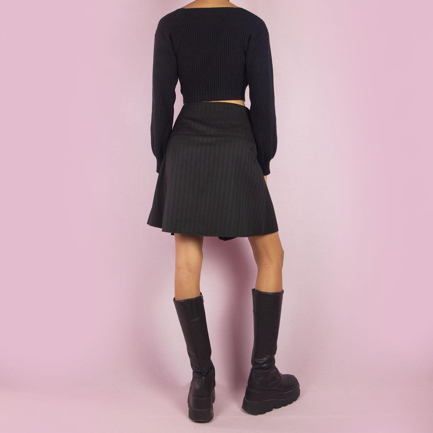 Vintage Y2K Pinstripe Pleated Mini Skirt - S