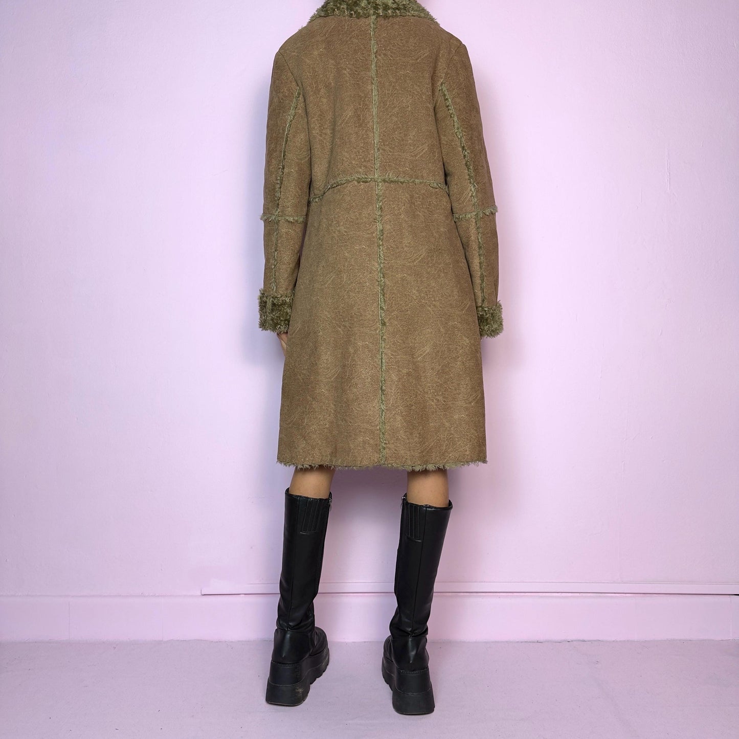 Vintage Y2K Faux Fur Suede Long Coat - Size S