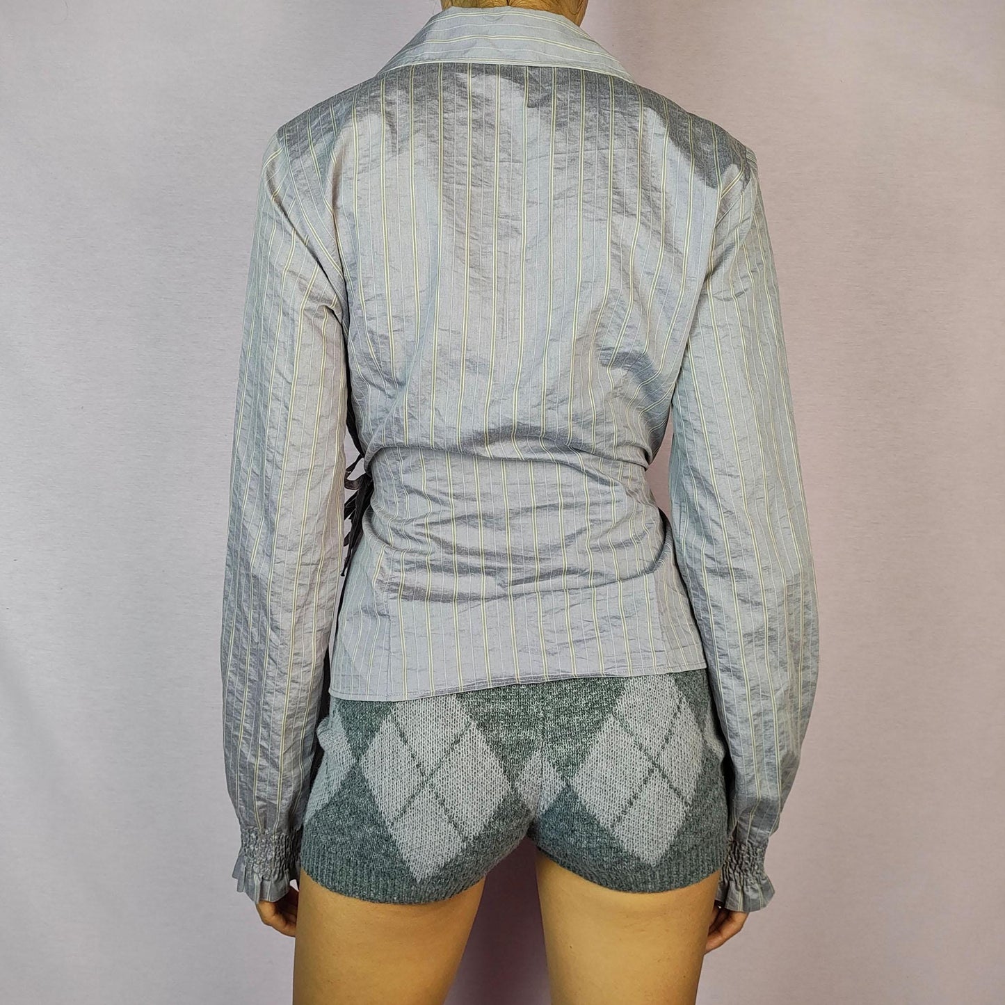 Vintage Y2K Gray Tie Wrap Blouse – Size M