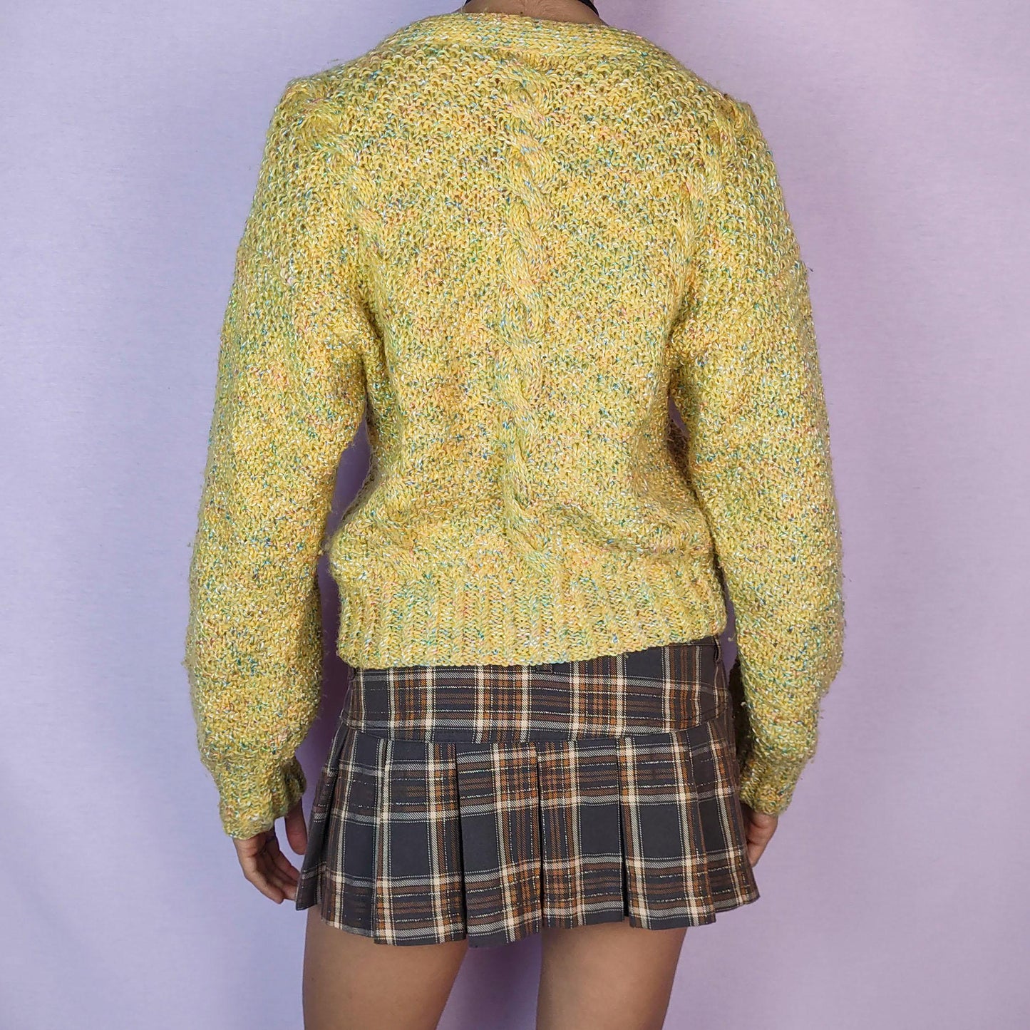 Vintage 90s Yellow Knit Cardigan – Size M